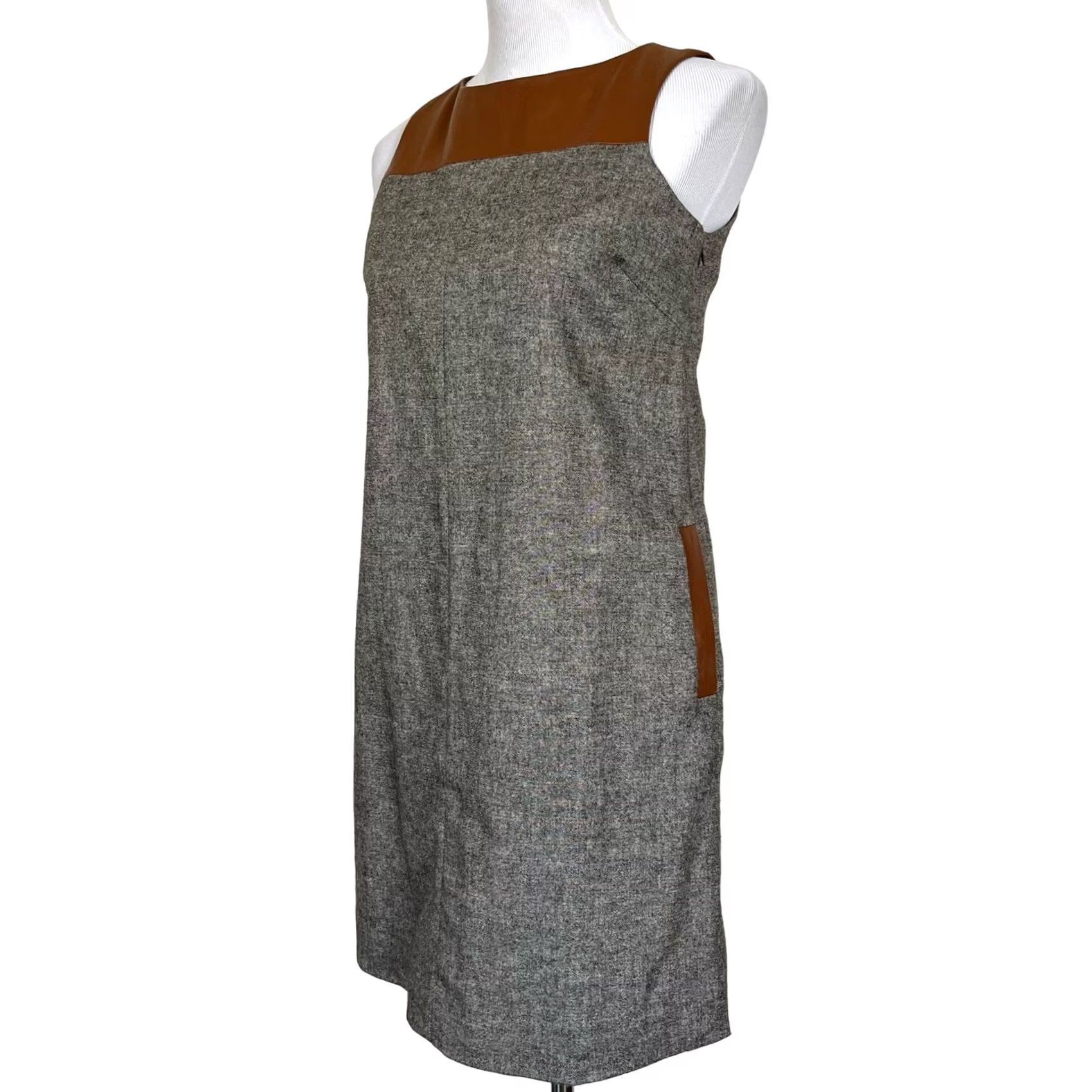 Lands' End Lands' End Women’s Dress Wool Leather Gray Brown Tweed Shift Sleeveless Sz 2P Dress Short Women’s Size XS / US 0-2 / IT 36-38 - 3 Thumbnail