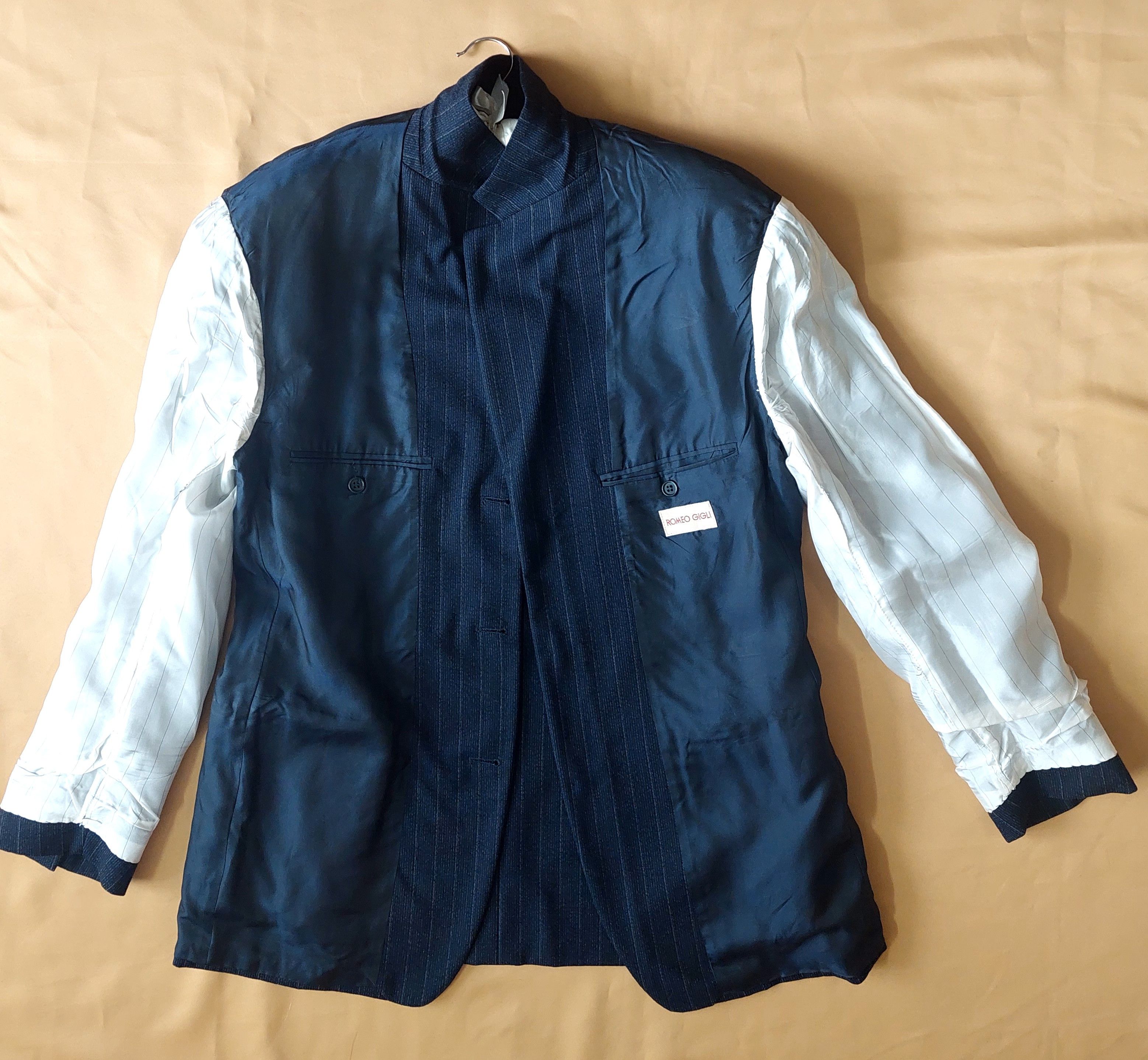 Romeo Gigli Romeo Gigli Wool Blazer Navy Pinstripe 90s Mens Size 50 IT Size 50R - 20 Thumbnail