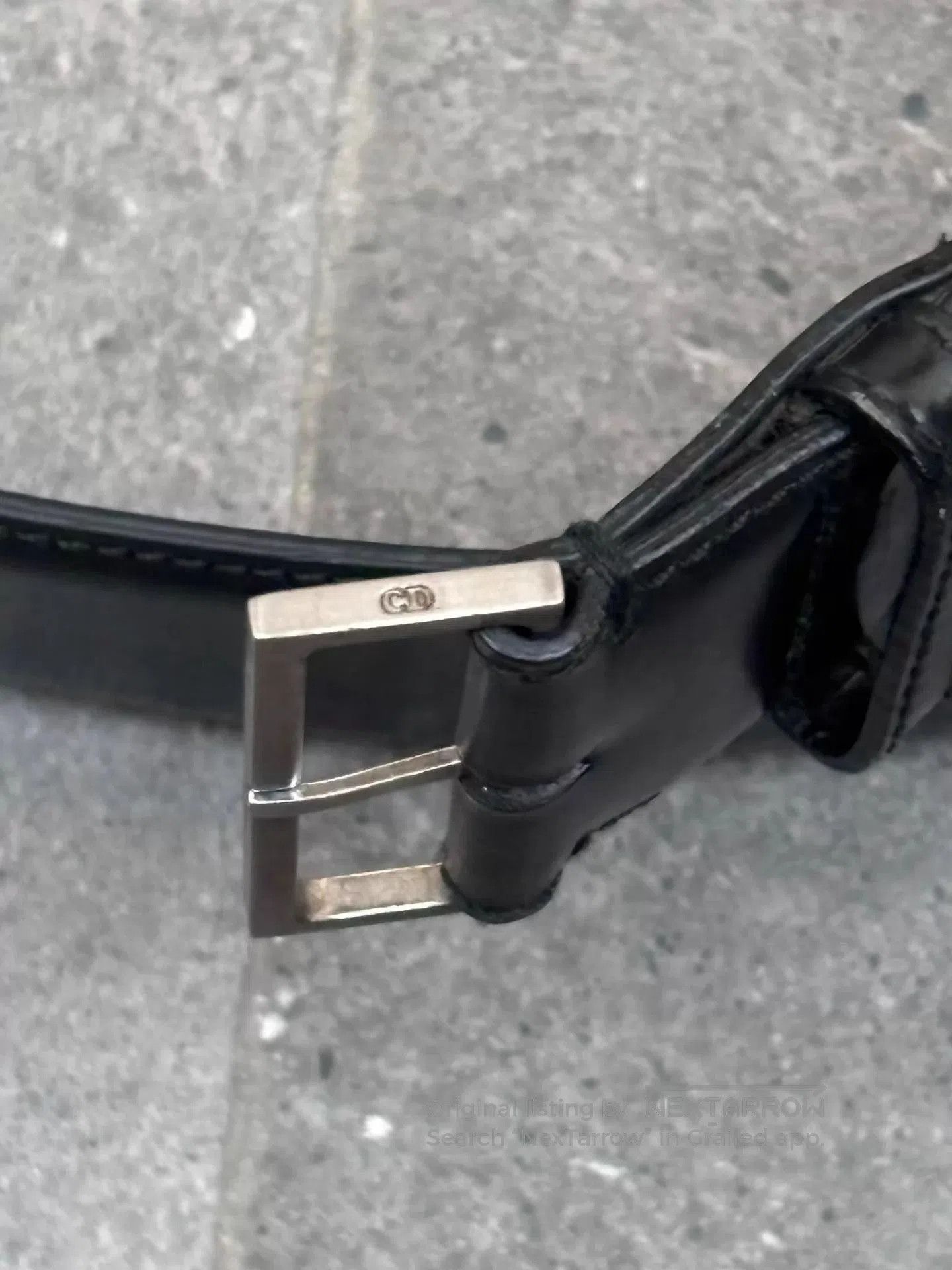 Dior Black Leather Belt with Silver Square Buckle. Size ONE SIZE - 4 Thumbnail