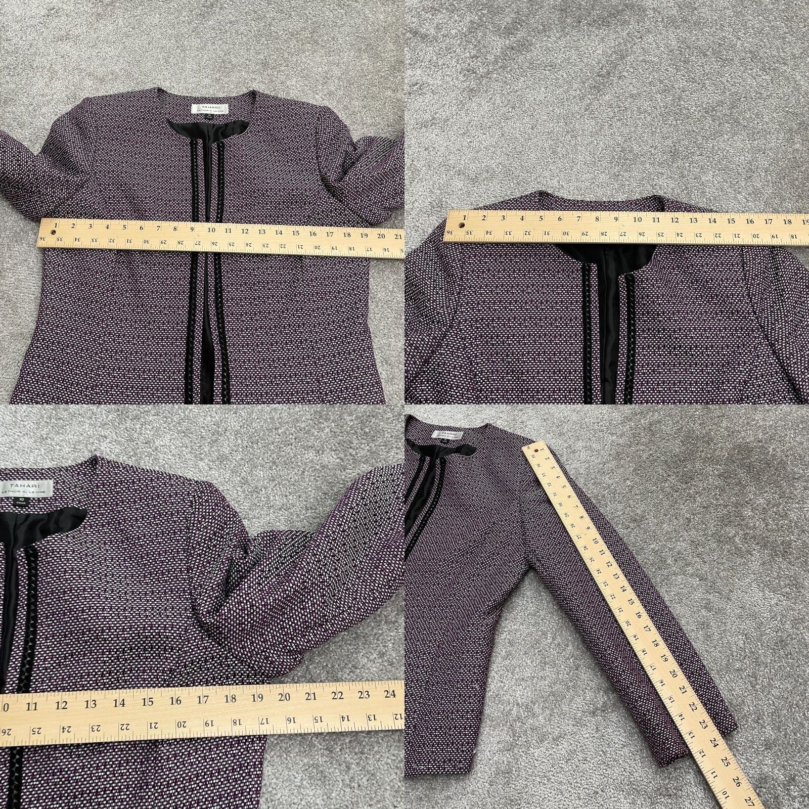 Vintage Tahari Blazer Open Coat Womens 10 Purple Geometric Lined - Tahari Arthur S. Levine Open Coat Blazer Womens 10 Purple Geometric Lined Work Size L / US 10 / IT 46 - 8 Thumbnail