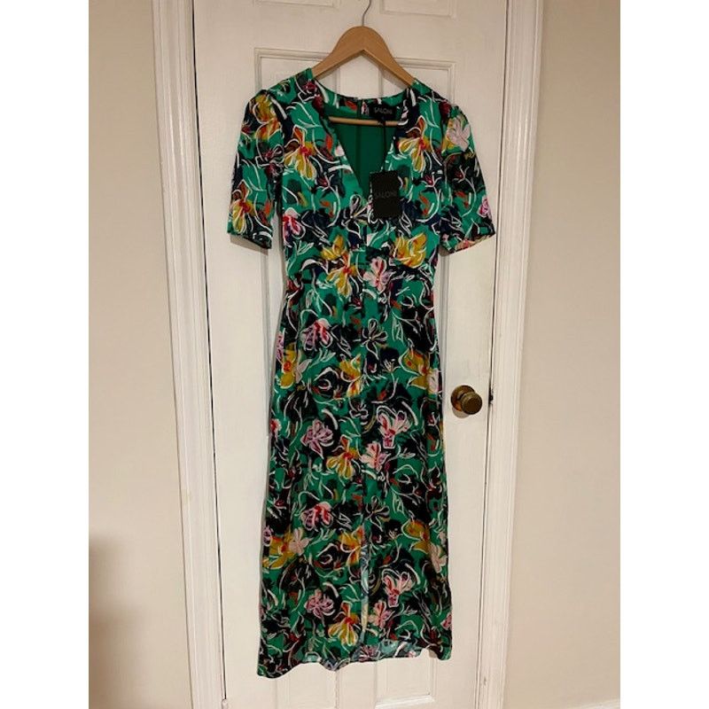 Other Saloni Green Floral Silk Eden Dress Size US 0, UK4, XS (NWT) Size XS / US 0-2 / IT 36-38 - 4 Thumbnail