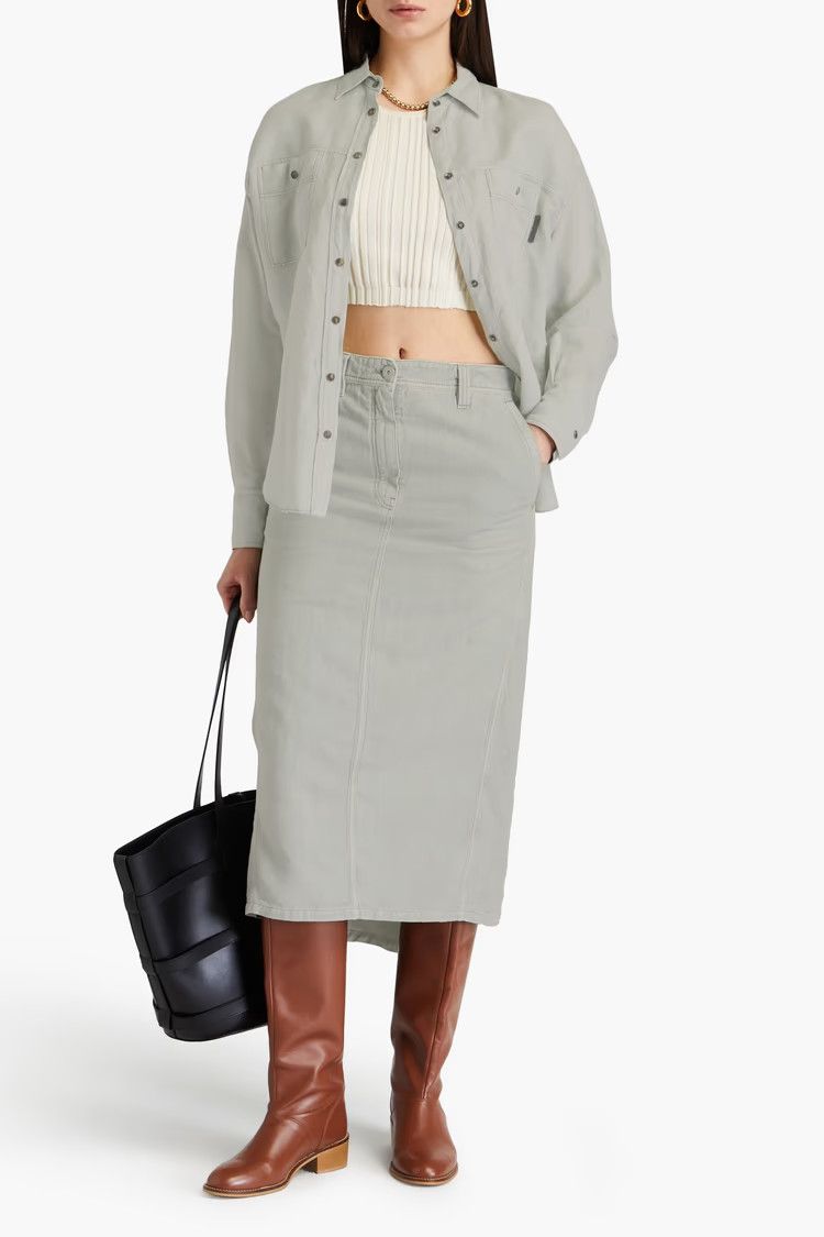 Brunello Cucinelli o1y0725 Maxi Skirt in Sage Green Size 28" / US 6 / IT 42 - 2 Thumbnail