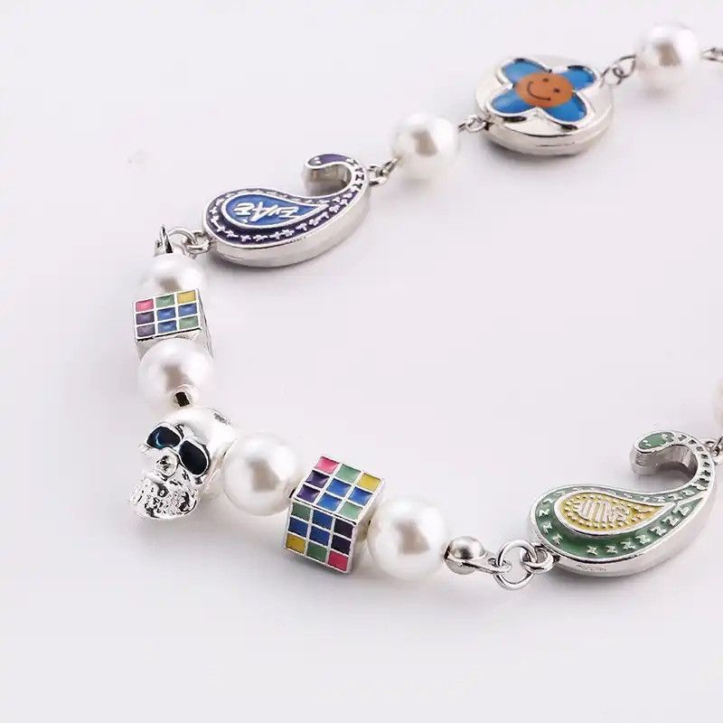 Jewelry × Vintage Petal Cross Wild Round Bead Skull Hip Hop Couple Necklace Size ONE SIZE - 3 Thumbnail