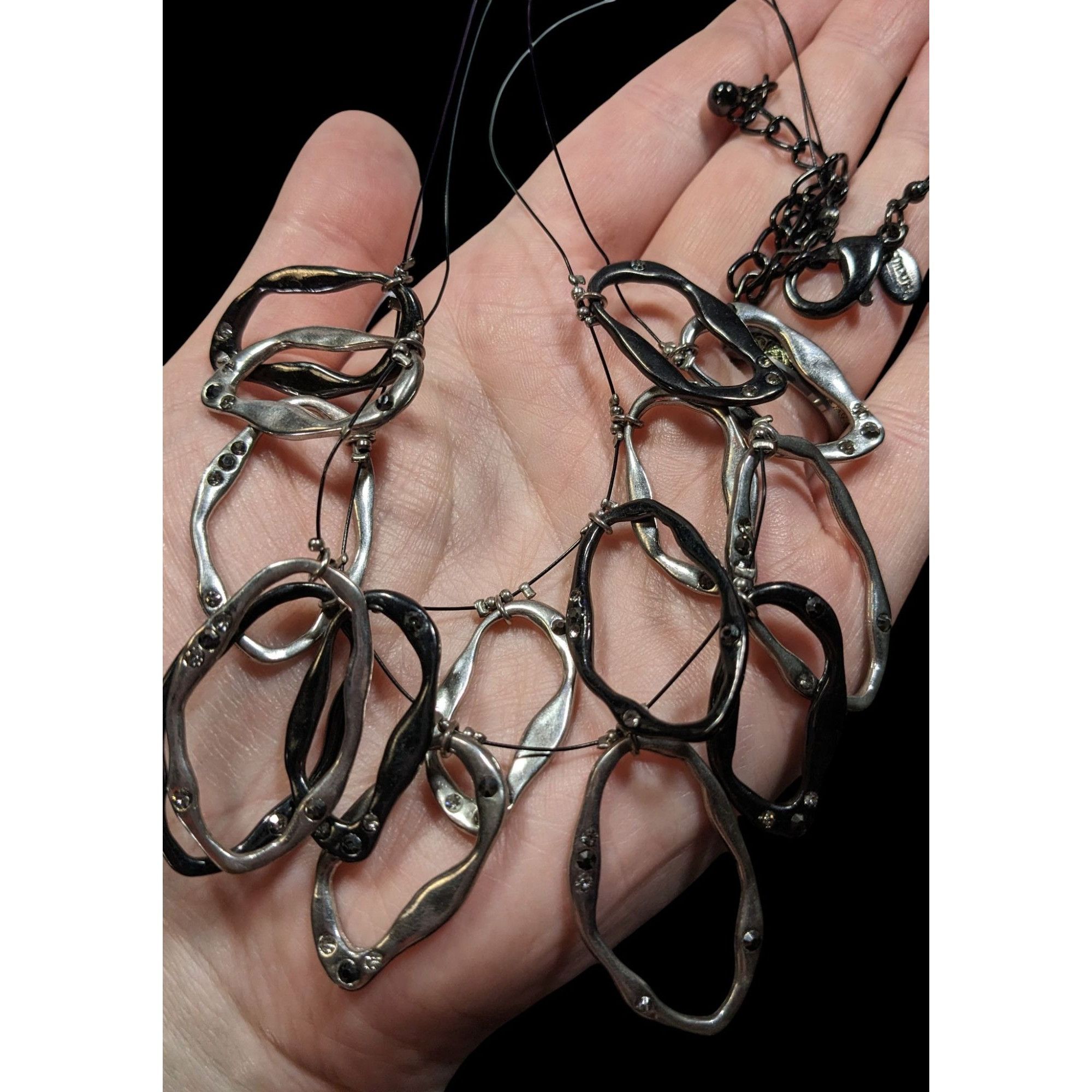 Chicos Chico's Brutalist Hammered Open Ring Rhinestone Necklace Size ONE SIZE - 3 Thumbnail