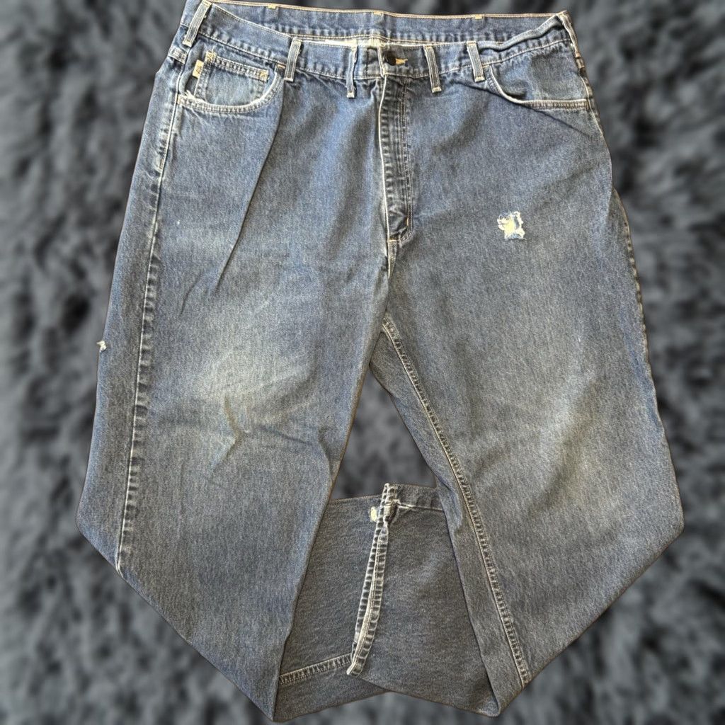 Carhartt VINTAGE Carhartt Jeans Mens 44x30 FR Flame Resistant Distressed Paint USA 90s Grunge Denim Blue 5-Pocket Relaxed Straight Jeans Mens Size US 44 / EU 60 - 1 Thumbnail