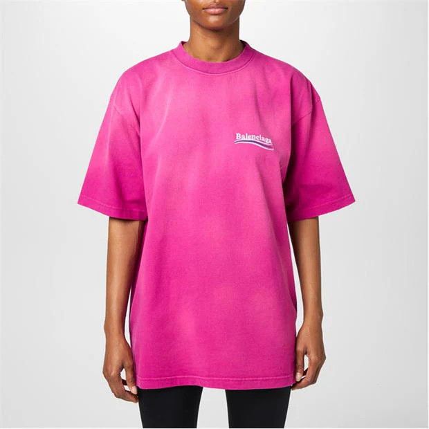 Balenciaga o1g2r1mq0924 Logo Oversized T Shirt in Pink Size S / US 4 / IT 40 - 3 Thumbnail