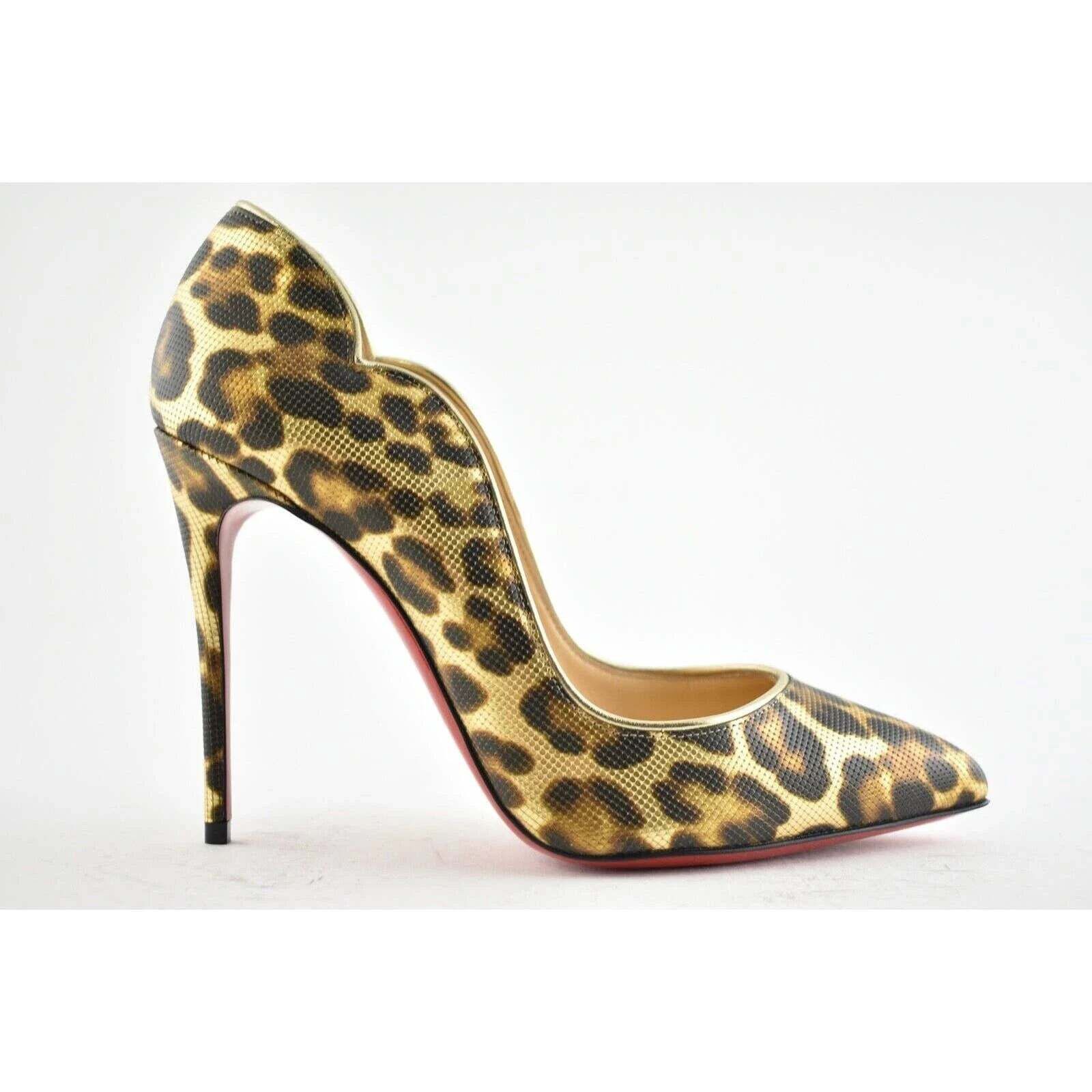 Christian Louboutin Hot Chick 100 Black Brown Gold Leopard Coins Heel Pump 37.5 Size US 7.5 / IT 37.5 - 2 Thumbnail