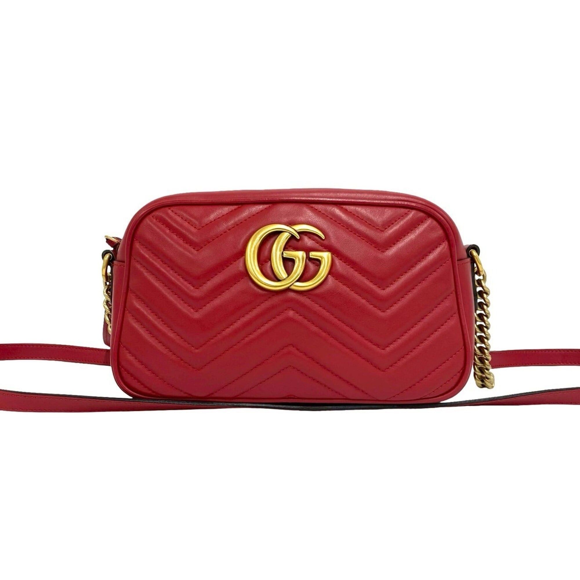 Gucci GUCCI GG Marmont Logo Hardware Quilted Leather Shoulder Bag/Pouch Red 25906 Size ONE SIZE - 1 Thumbnail