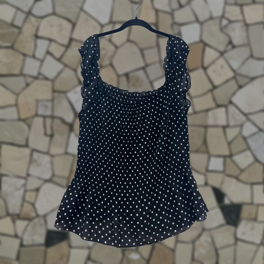 Vintage Jaipur Blouse Womens M Black Polka Dot Blouse Shirt Top Ruffled Sleeve Scoop Neck 8883 Size M / US 6-8 / IT 42-44 - 1 Thumbnail