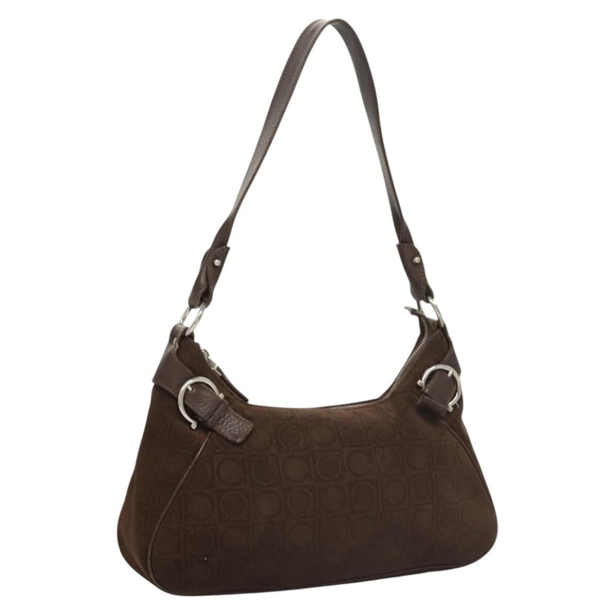 Salvatore Ferragamo Shoulder Bag Pile Brown Silver Auth Sw507 in Brown/Silver, Women's