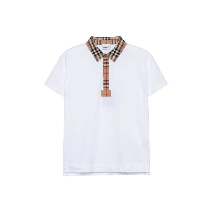 Burberry Burberry Kids White Polo Shirt with Check Collar Size US L / EU 52-54 / 3 - 1 Thumbnail
