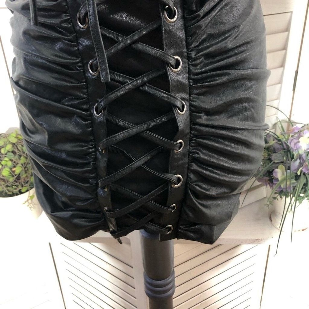 Forever 21 Lace-Up Tube Mini Dress Corset Strapless Leather Black sz S Size S / US 4 / IT 40 - 11 Thumbnail