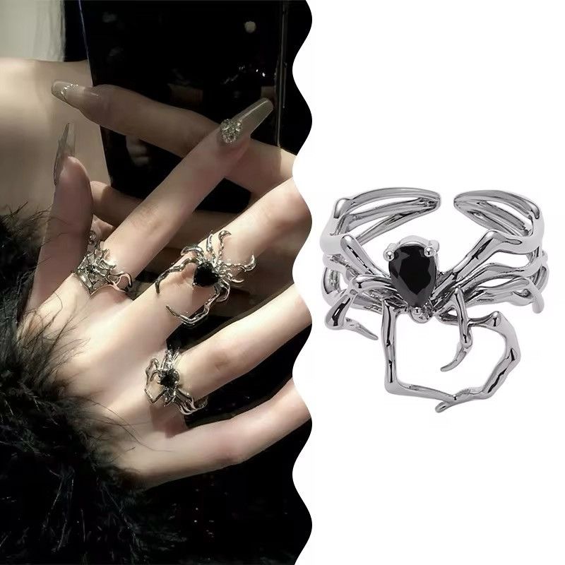 Jewelry 3pcs Gothic Spider Opening Ring Size ONE SIZE - 1 Thumbnail