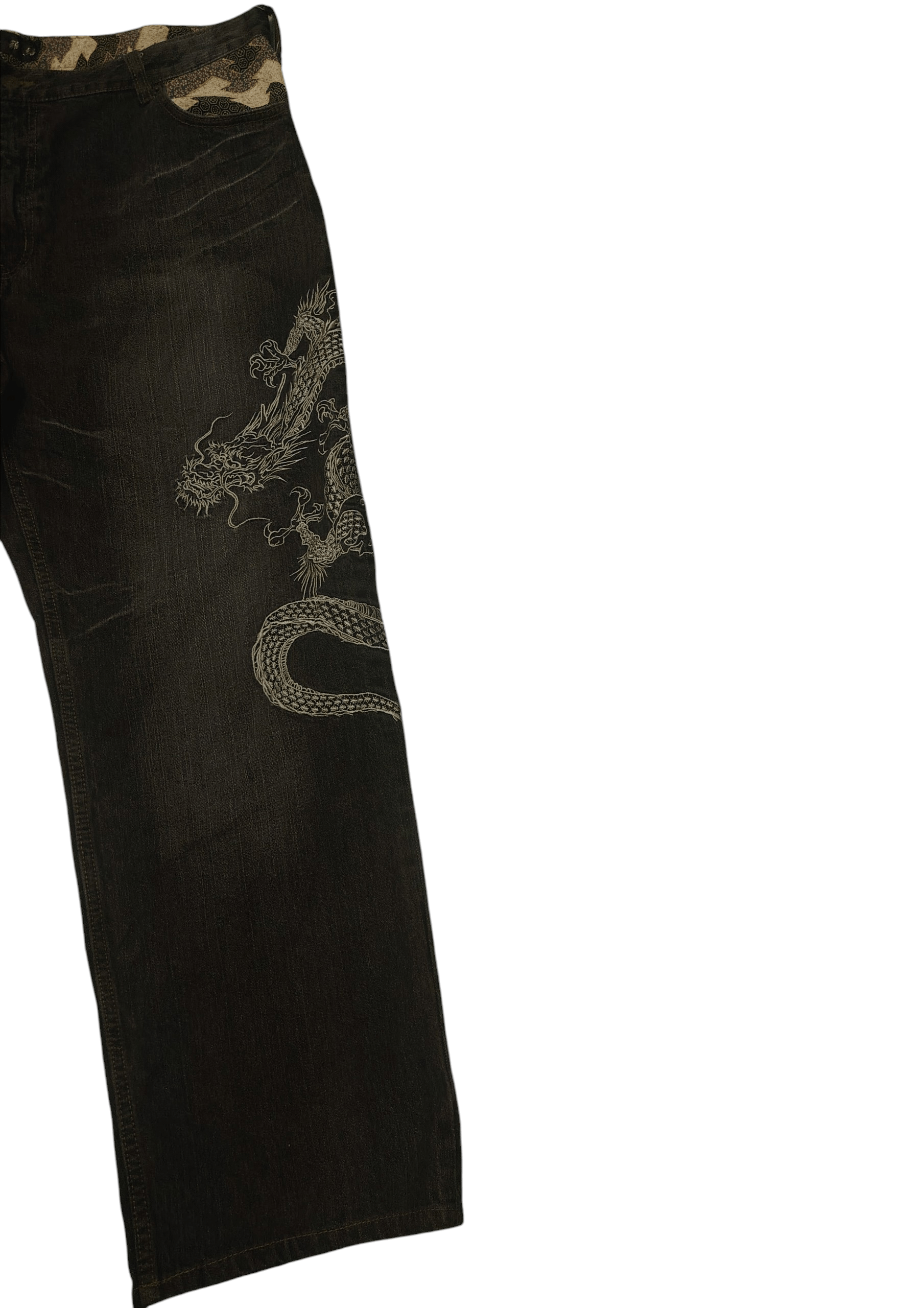 Karakuri Tamashii Rare Japanese Karakuri Embroidered Dragon Baggy Jeans Size US 39 - 14 Thumbnail