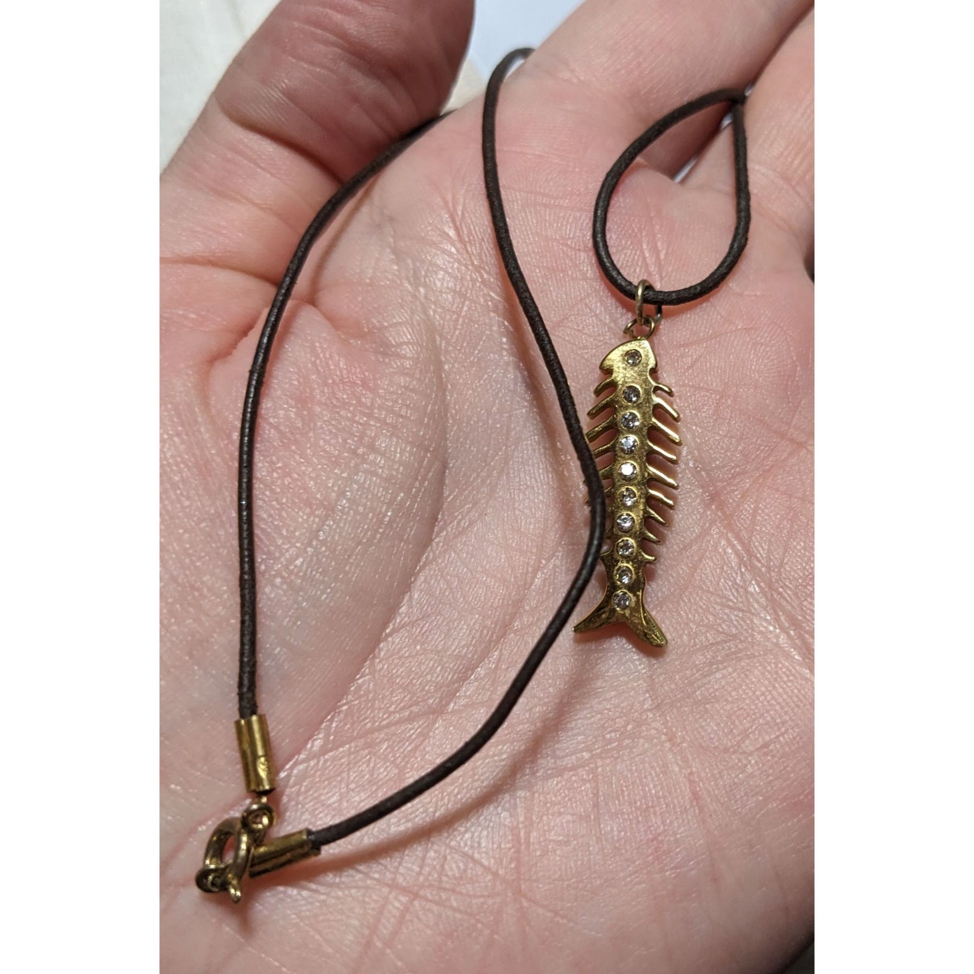 Other Glam Goth Fishbone Gold Sterling Pendant Necklace Size ONE SIZE - 5 Thumbnail