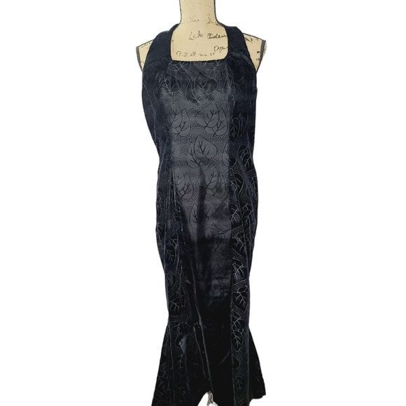 image of Vintage Velvet Victorian Gothic Brocade Trumpet Maxi Dress / in Black, Women's (Size Large)