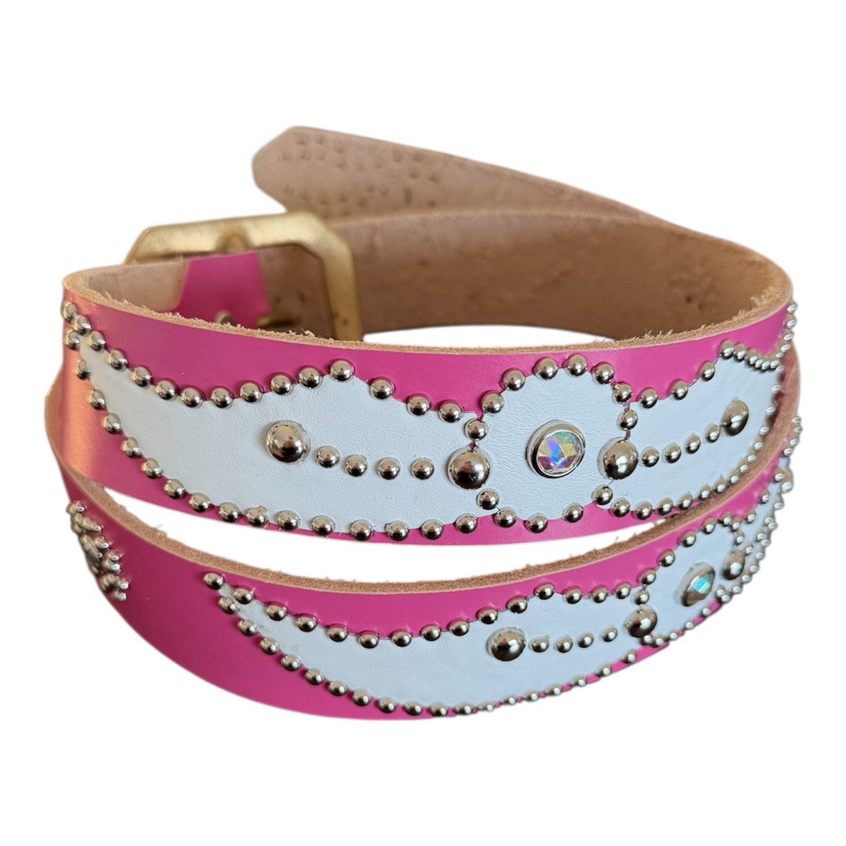 Vintage Pink Wing vintage leather studded Belt Size 44 - 1 Thumbnail