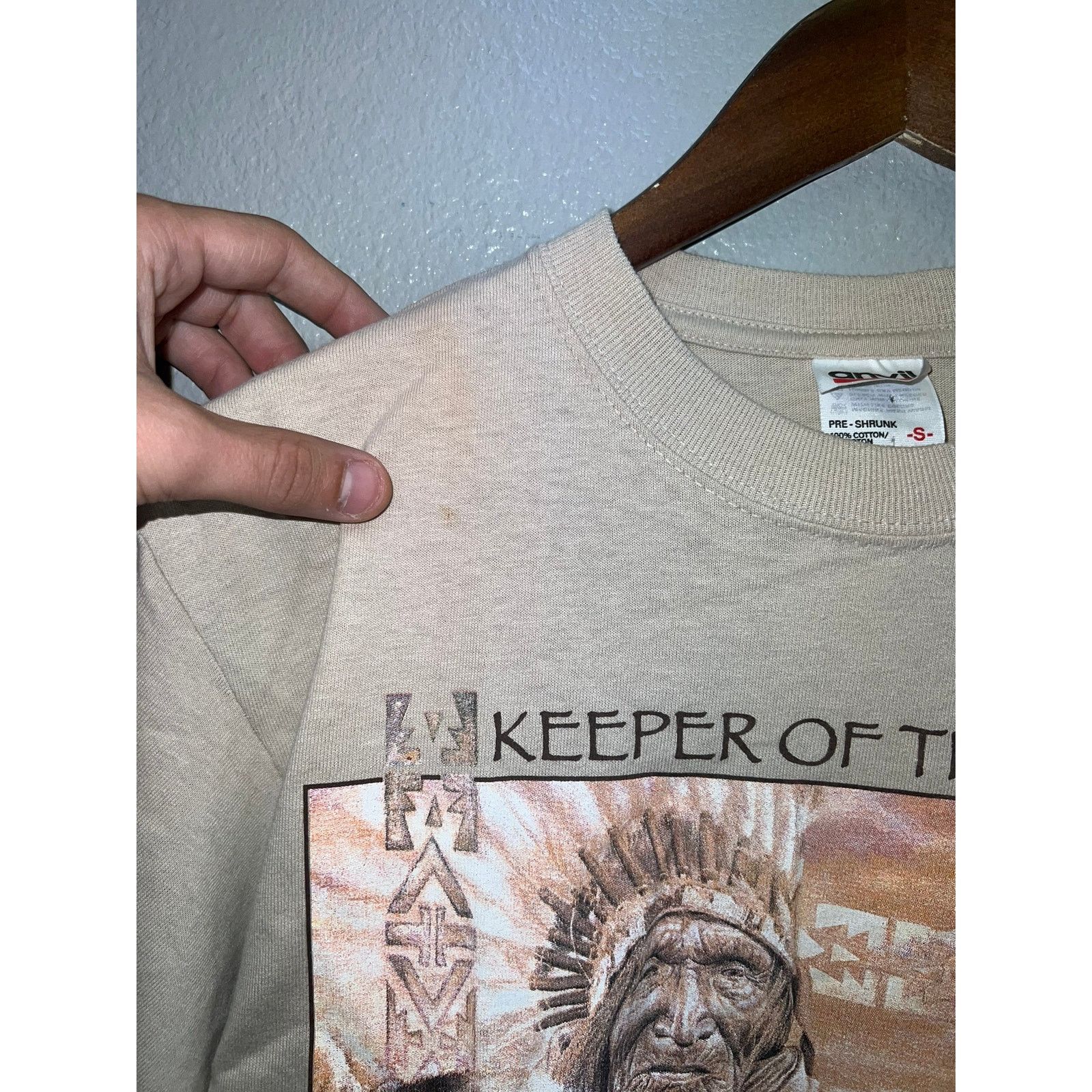 Anvil Vintage Native American Shirt Keeper Of The Plains Brown Tee Size US S / EU 44-46 / 1 - 5 Thumbnail