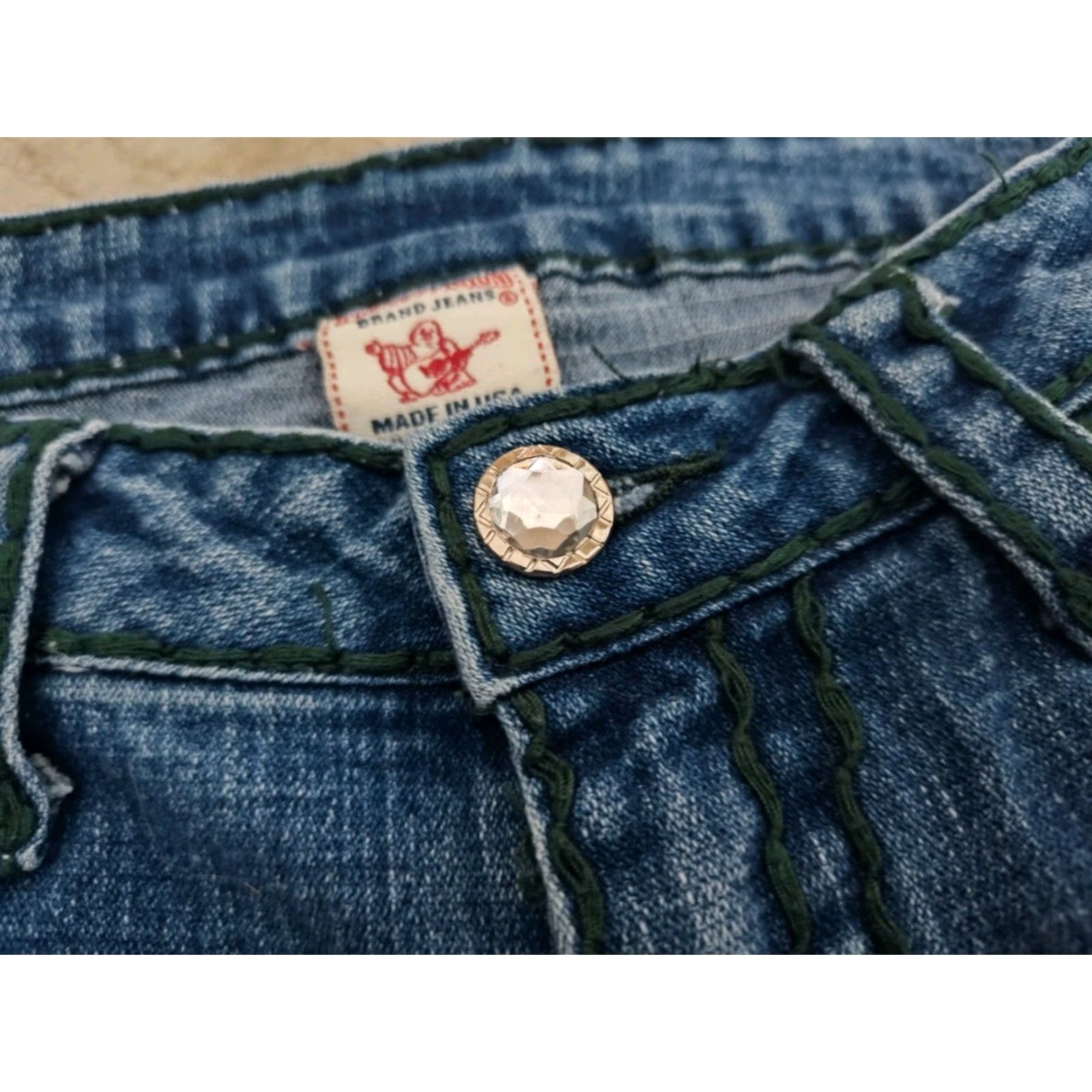 True Religion VINTAGE True Religion Jeans Green Stitch Low Rise Straight Women’s 26 Blue USA Made Size 26" / US 2 / IT 38 - 7 Thumbnail