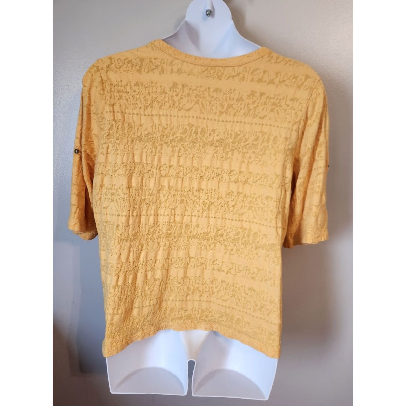 Vintage St. John's Bay Yellow Textured Floral Pleated Peasant Blouse 1X Womens Casual Size XL / US 12-14 / IT 48-50 - 5 Thumbnail