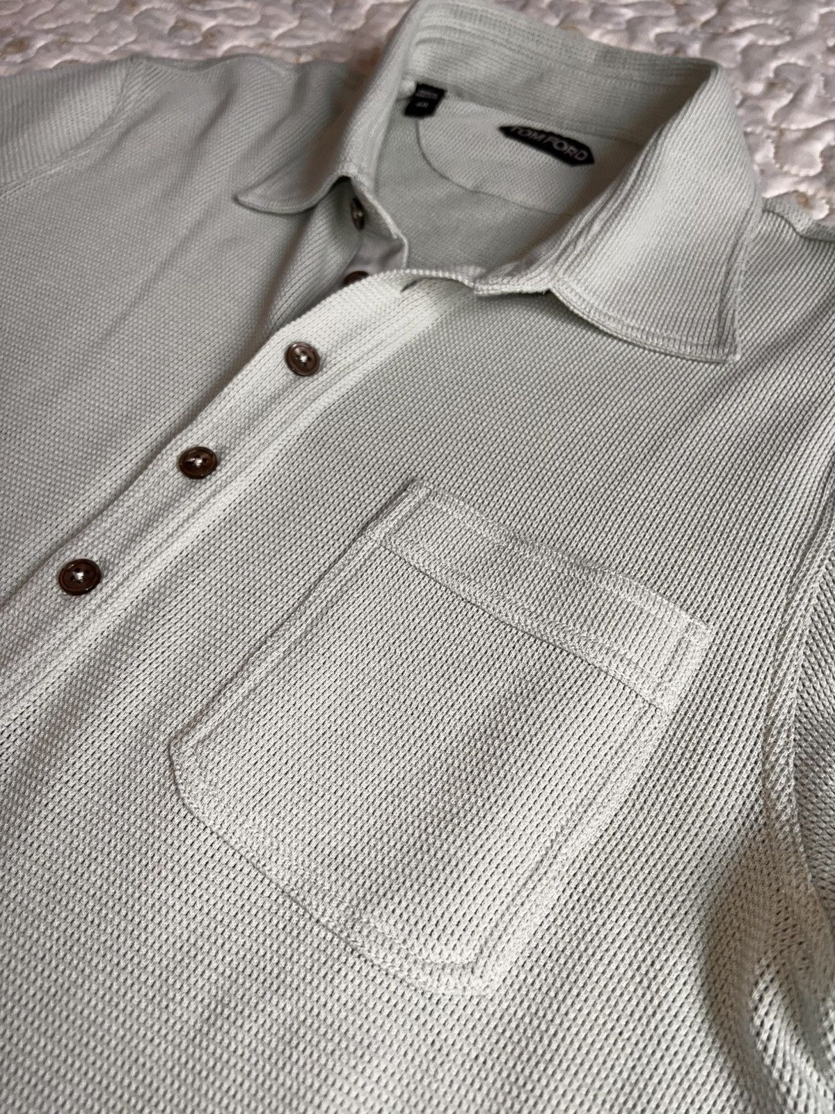 48 Tom Ford Polo Shirt light grey knit breath texture button