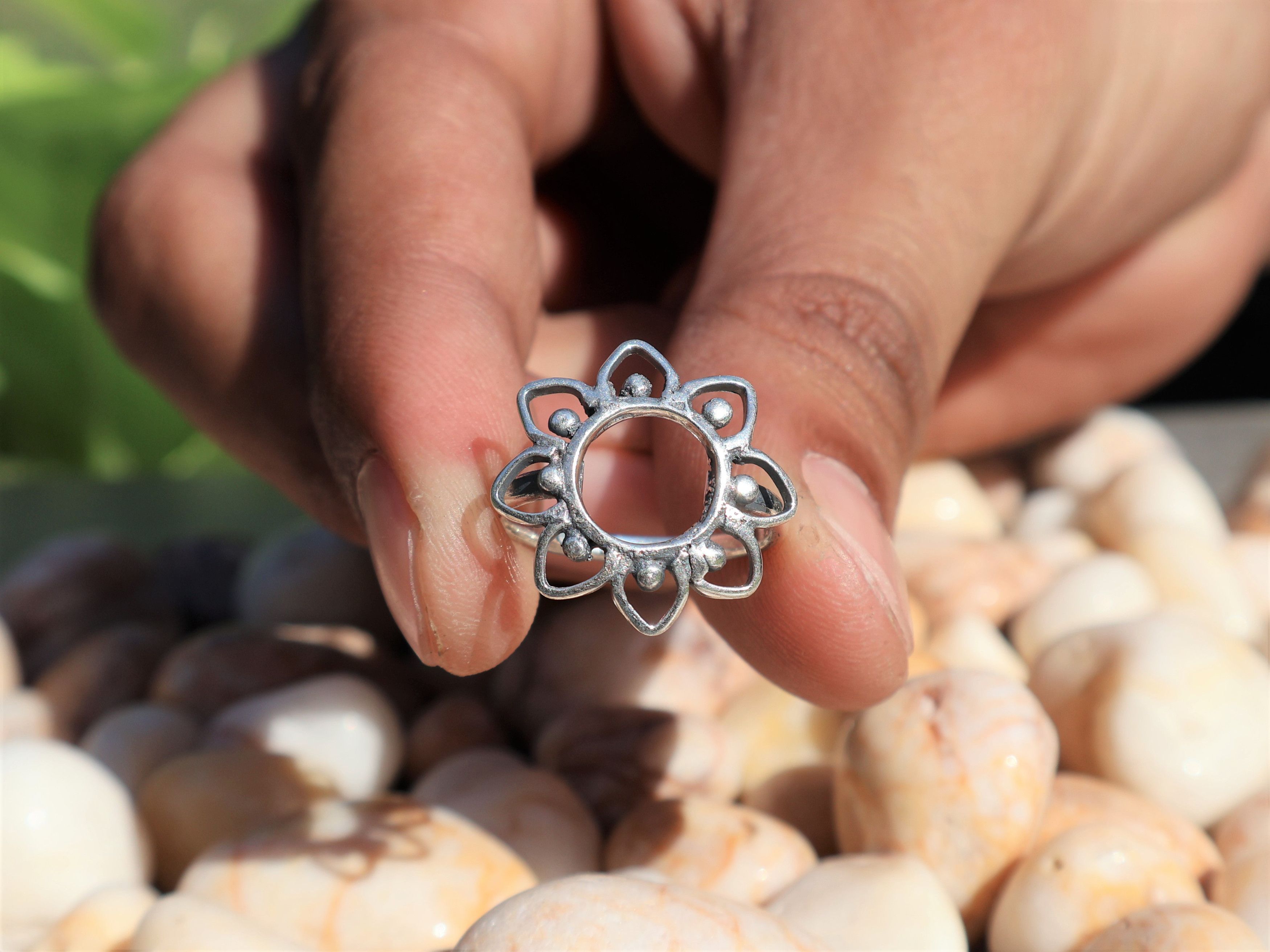 Handmade Silver Flower Ring, 925 Sterling Silver Ring, Handmade Ring, Size ONE SIZE - 1 Thumbnail