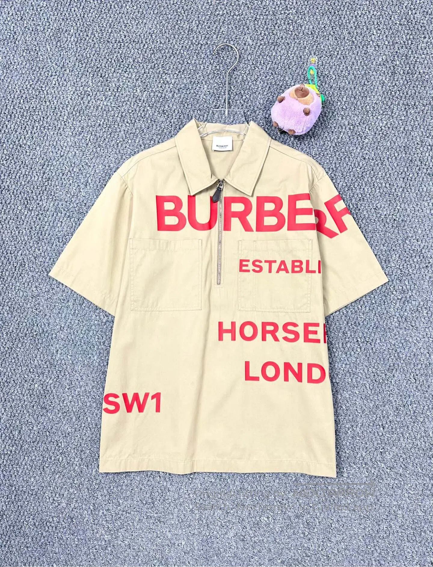 Burberry Burberry Khaki Half-zip Logo Printed Short Sleeve Shirt| Size XXS / US 00 / IT 34 - 1 Thumbnail