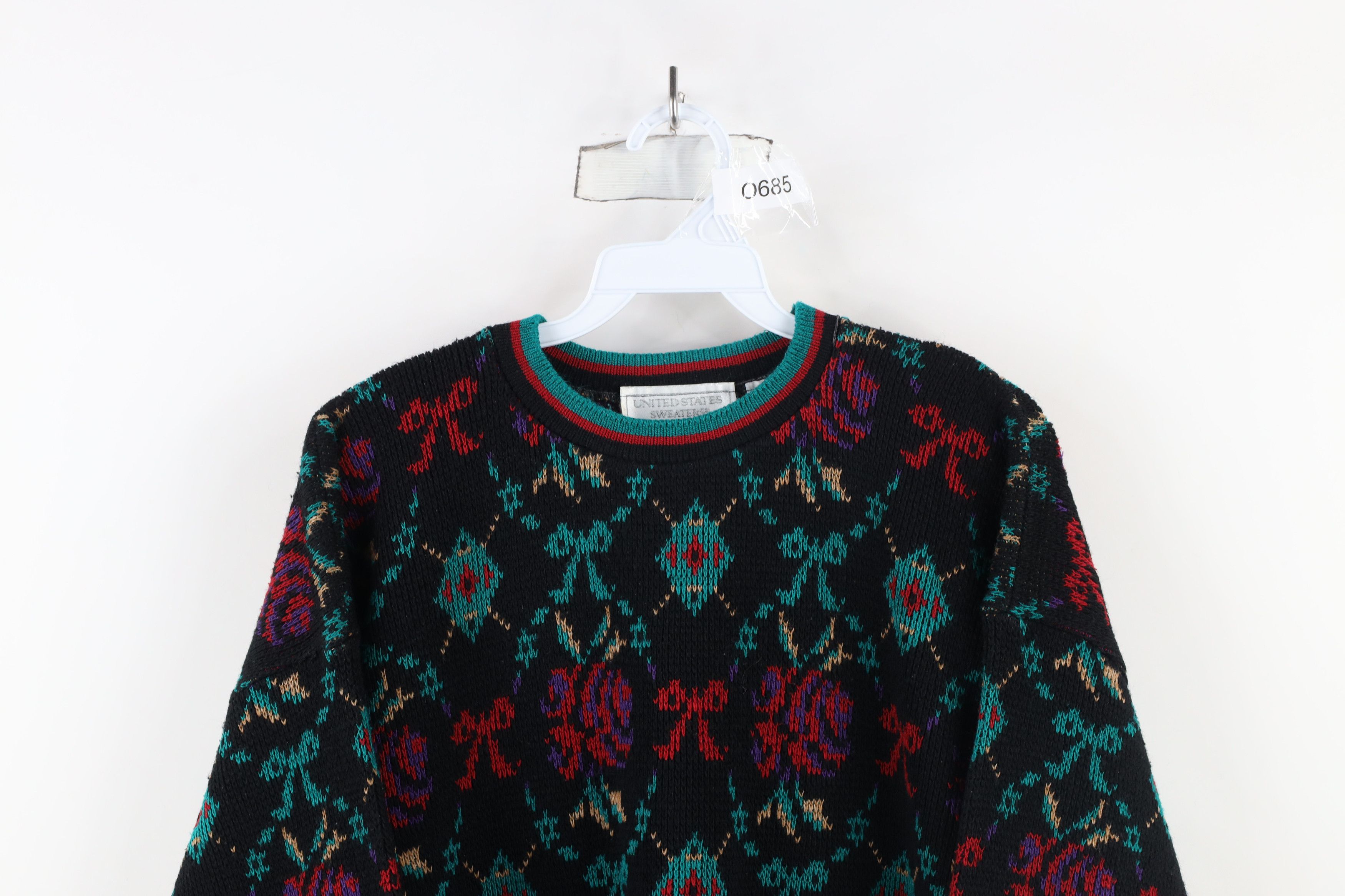 Vintage Vintage 90s Streetwear Argyle Bowtie Flower Knit Sweater USA Size M / US 6-8 / IT 42-44 - 2 Thumbnail
