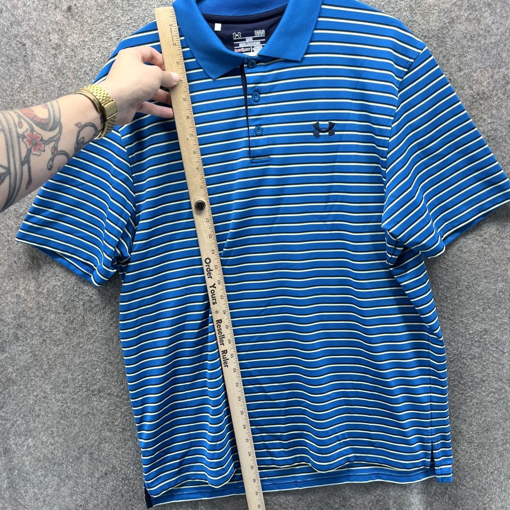 Under Armour Under Armour Polo Shirt Mens L Blue Striped HeatGear Golf Performance Size US L / EU 52-54 / 3 - 7 Thumbnail