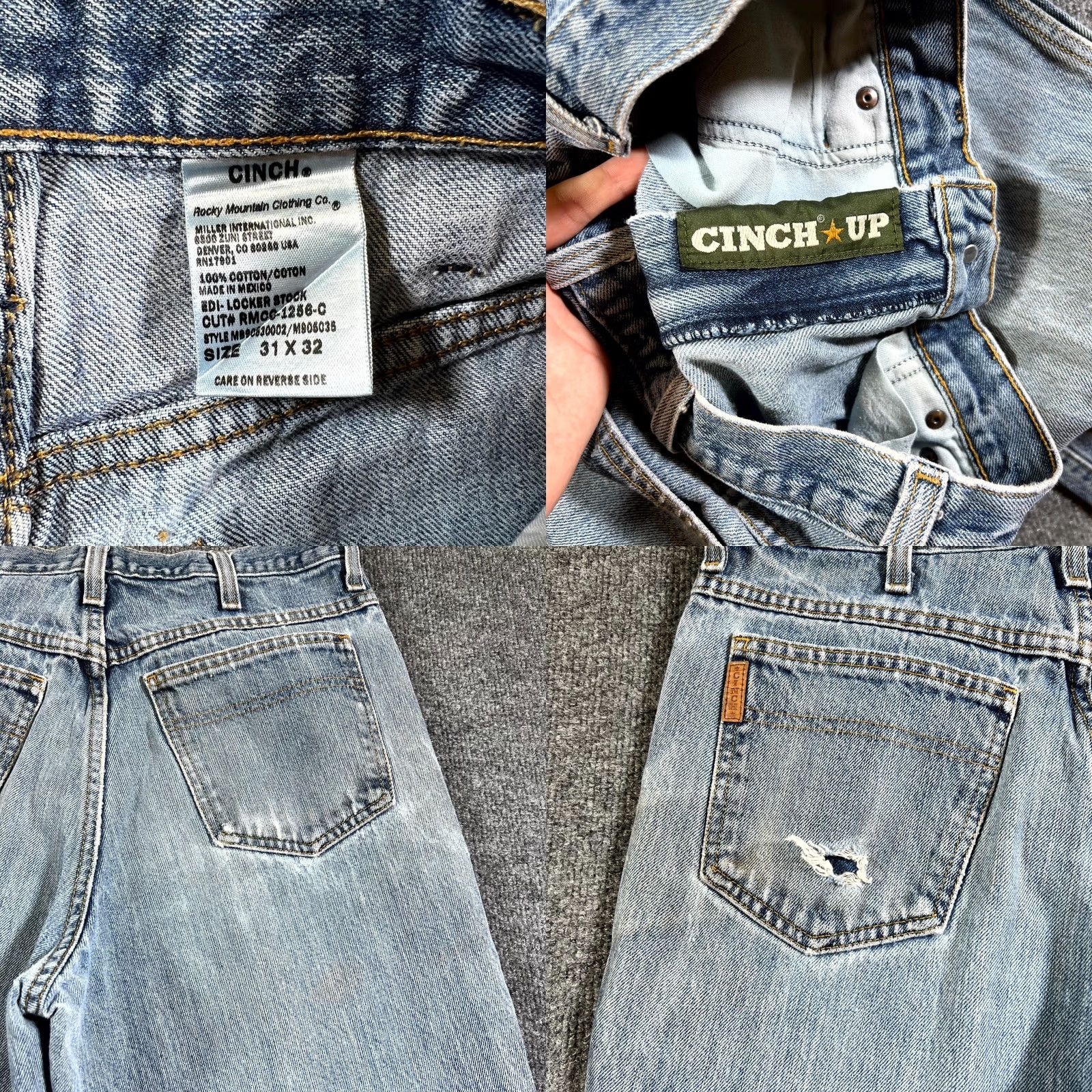Denime Cinch Jeans Mens 31x32 Blue Denim 100% Cotton Light Wash Straight 5-Pocket Belt-Loops Jeans Mens Size US 31 - 9 Thumbnail