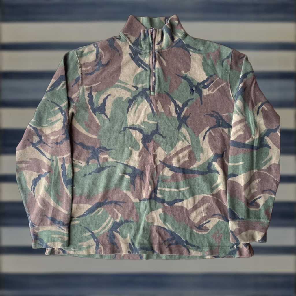 Ralph Lauren Ralph Lauren Polo Sweater Mens Large 1/4 Zip Logo Camouflage Camo Woodland Green Knit Pullover Casual Winter Fall Size US L / EU 52-54 / 3 - 1 Thumbnail