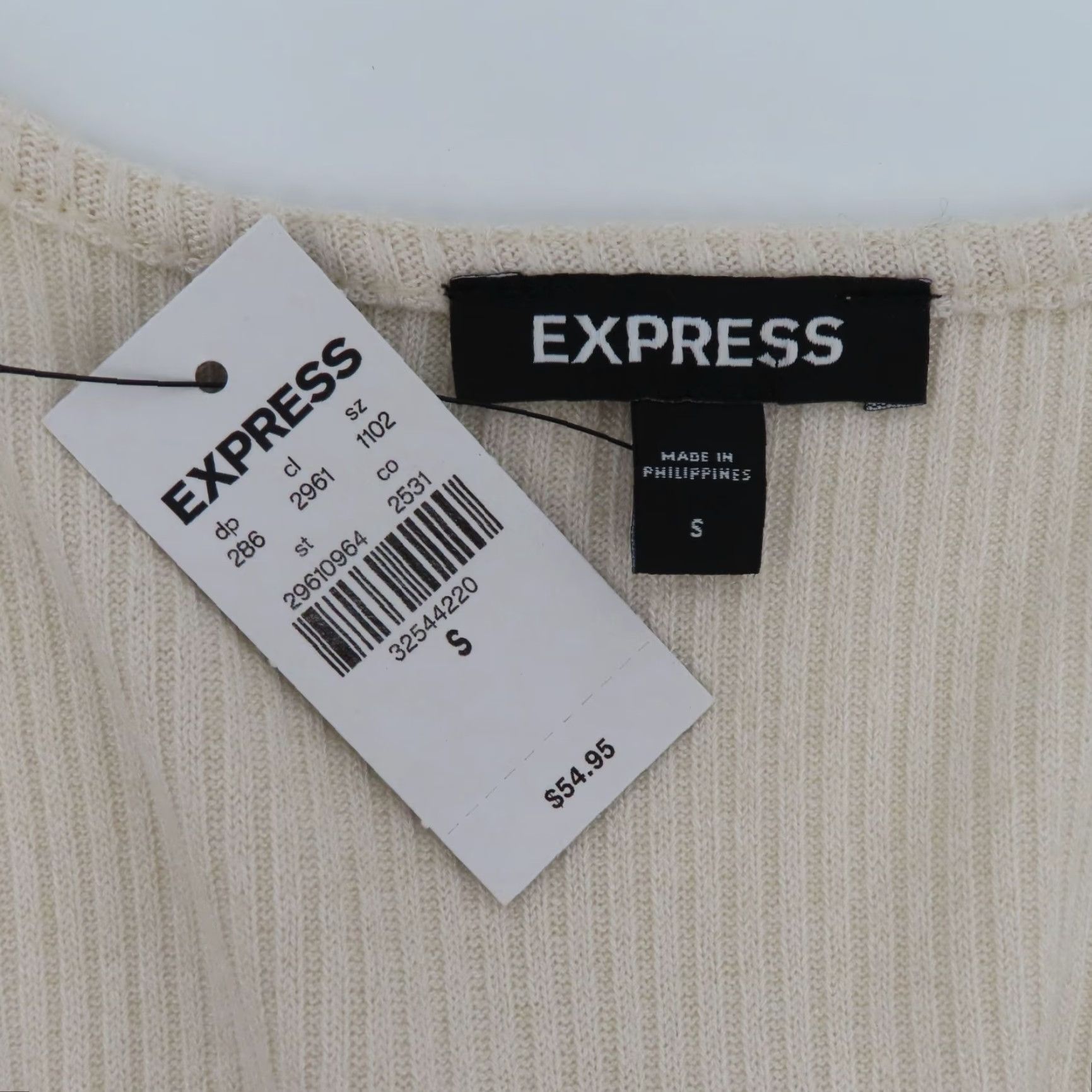 Express Express Women Bodysuit Small Ivory Ribbed V-Neck Wrap Long Sleeve One Piece NEW Size S / US 4 / IT 40 - 6 Thumbnail