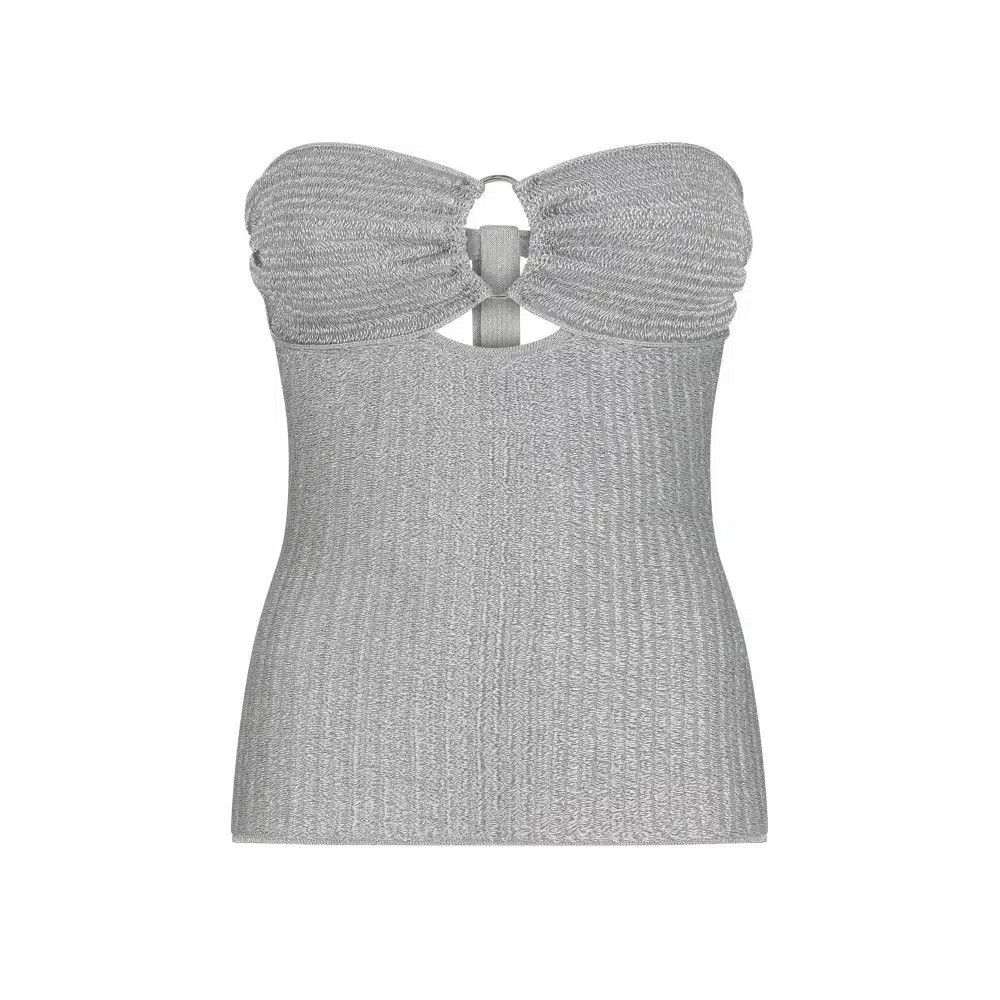 o1loc1c0625 TSK301 Metallic Strapless Top in Silver