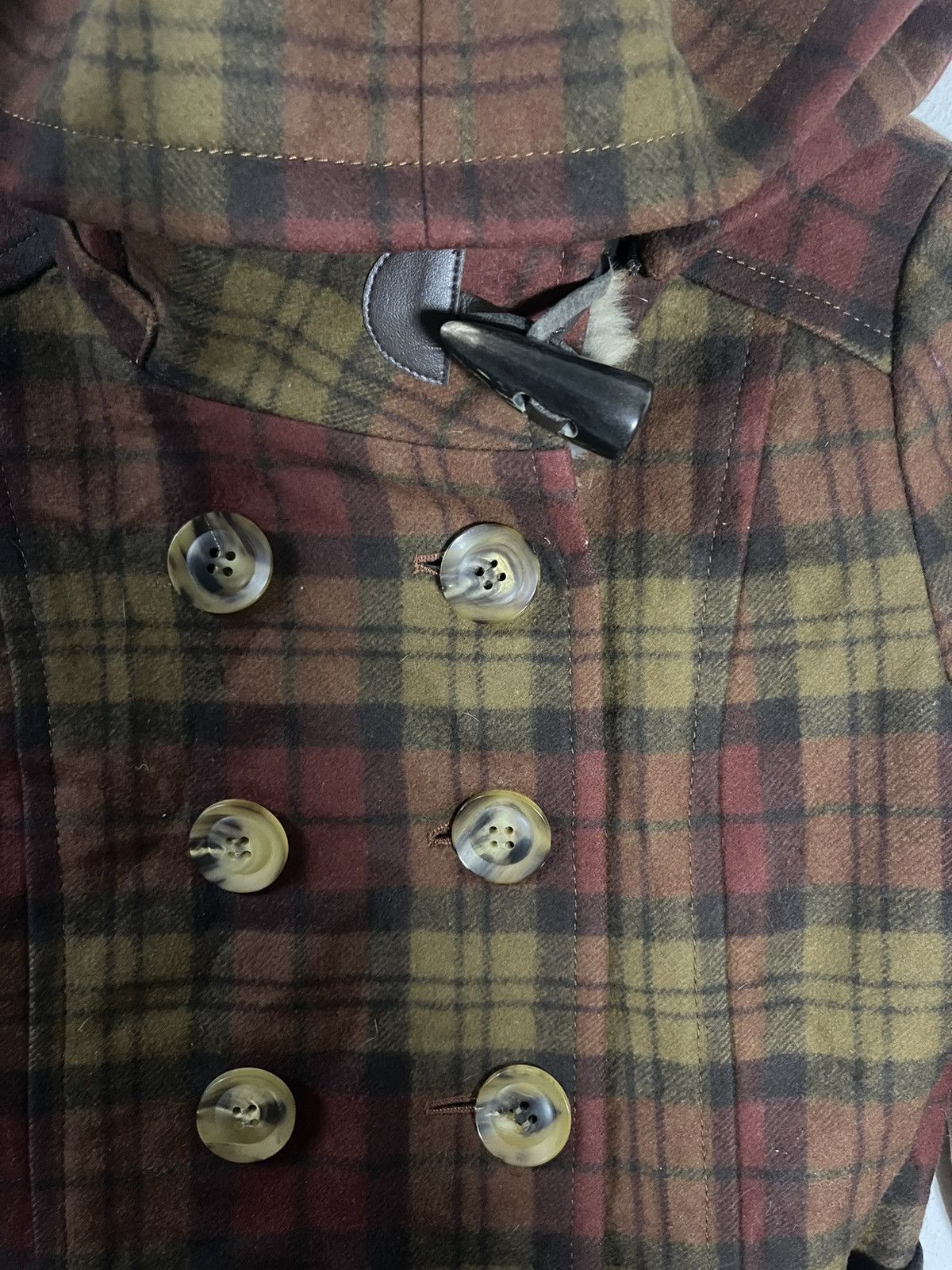 Japanese Brand Peyton Place Plaid Wool Blend Trench Coat Rabbit Fur Collar Size S / US 4 / IT 40 - 9 Thumbnail