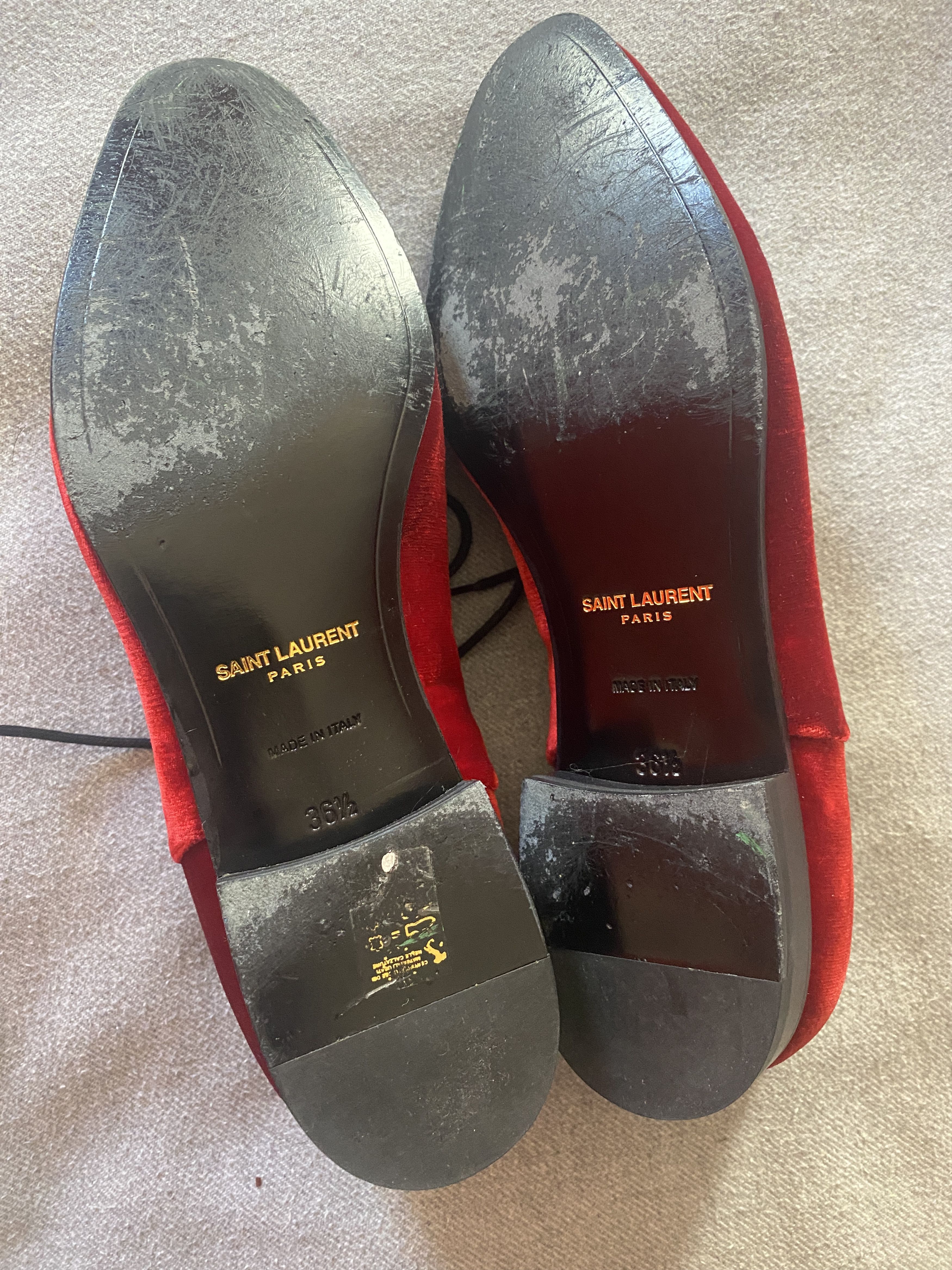 Saint Laurent Paris Red/Burgundy Velvet Lace-up Flats Size US 6.5 / IT 36.5 - 7 Thumbnail