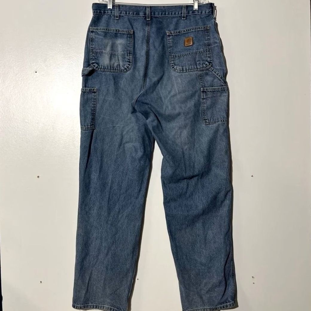 Carhartt VINTAGE Carhartt Loose Original Fit Carpenter Distressed Blue Jeans Men's 38x36 Jeans Men Blue 38 Straight 35in Regular Carhartt Mens Jeans Size US 38 / EU 54 - 4 Thumbnail