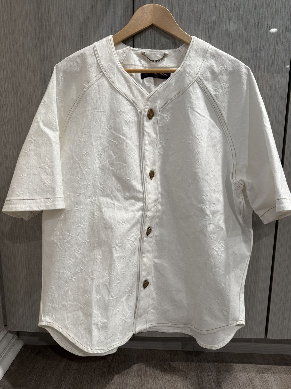 Louis Vuitton Louis Vuitton White Denim Monogram Baseball Shirt Size US XXL / EU 58 / 5 - 1 Thumbnail