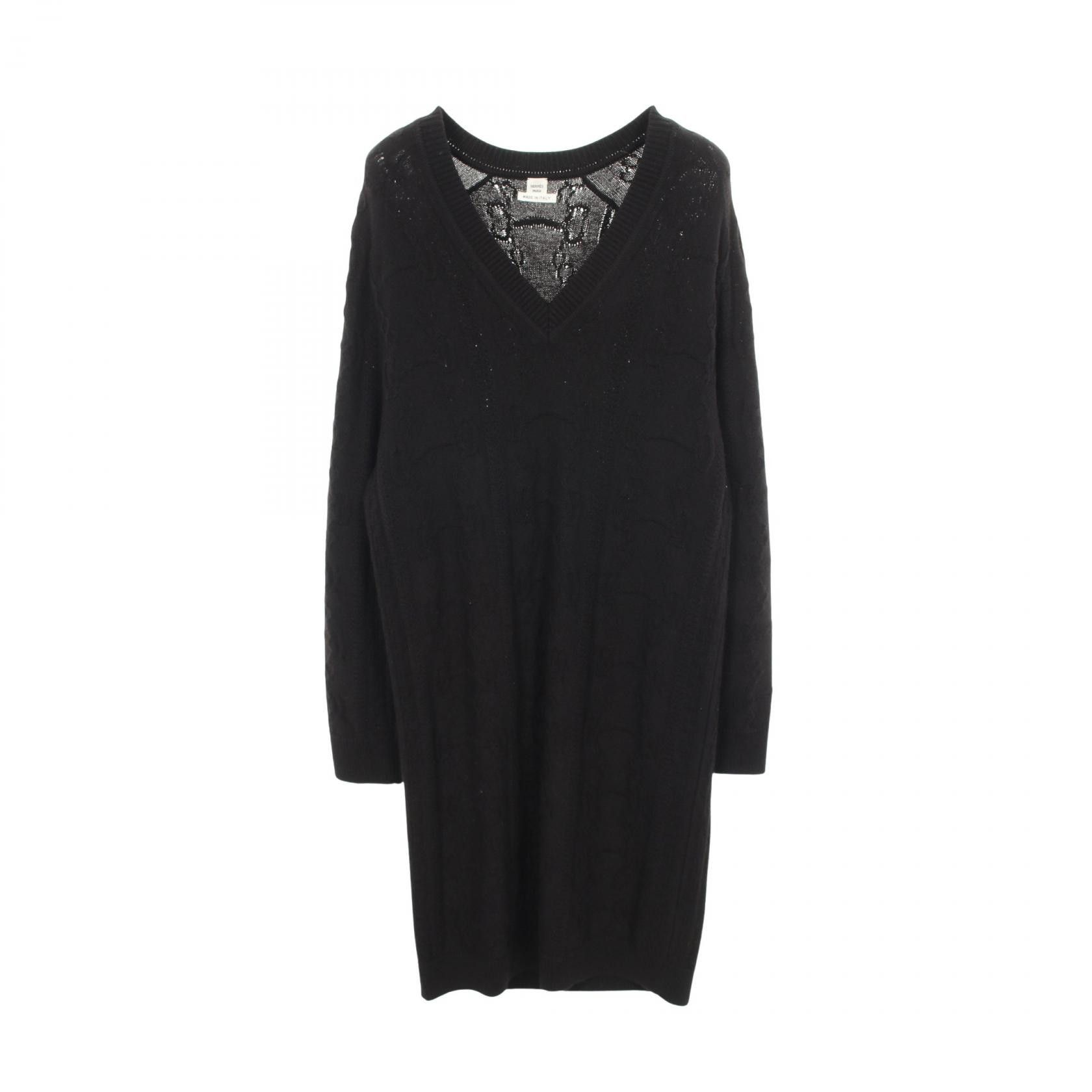 Hermes Hermes Hermes Horsebit V Neck Wool Cashmere Dress Textile Dresses DUTY FREE for USA Size ONE SIZE - 1 Thumbnail