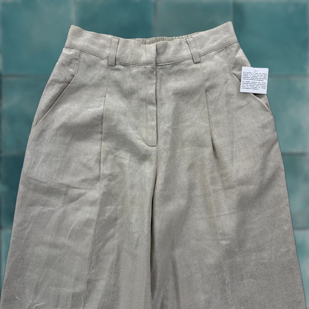 Vintage House Of Harlow 1960 Dress Pants Womens Small Gold Linen Blend Wide-Leg Crop NWT Size 28" / US 6 / IT 42 - 1 Thumbnail