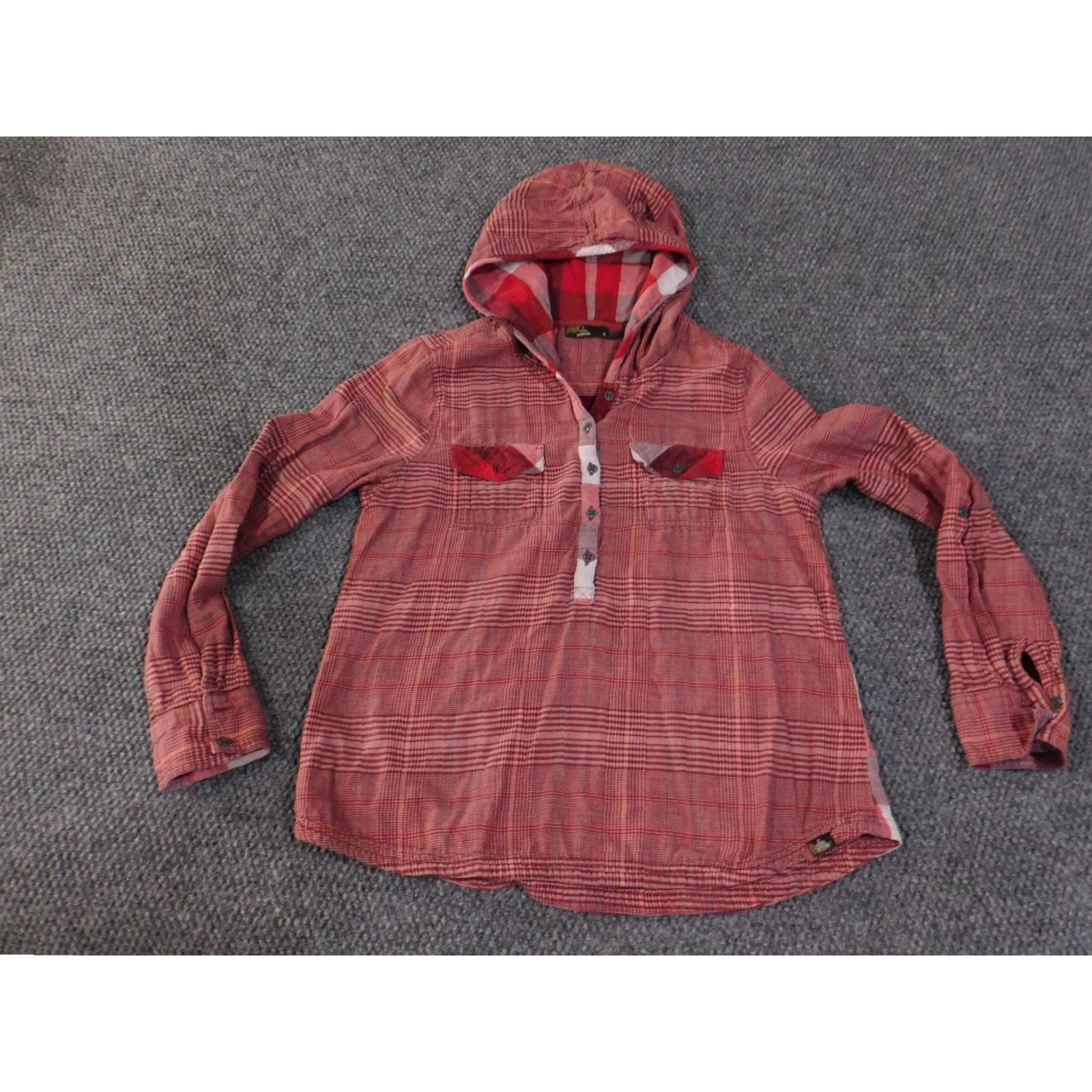 Prana VINTAGE prAna Shirt Womens Medium Red Plaid Hooded Pullover Henley Long Sleeve Tunic Size M / US 6-8 / IT 42-44 - 2 Thumbnail