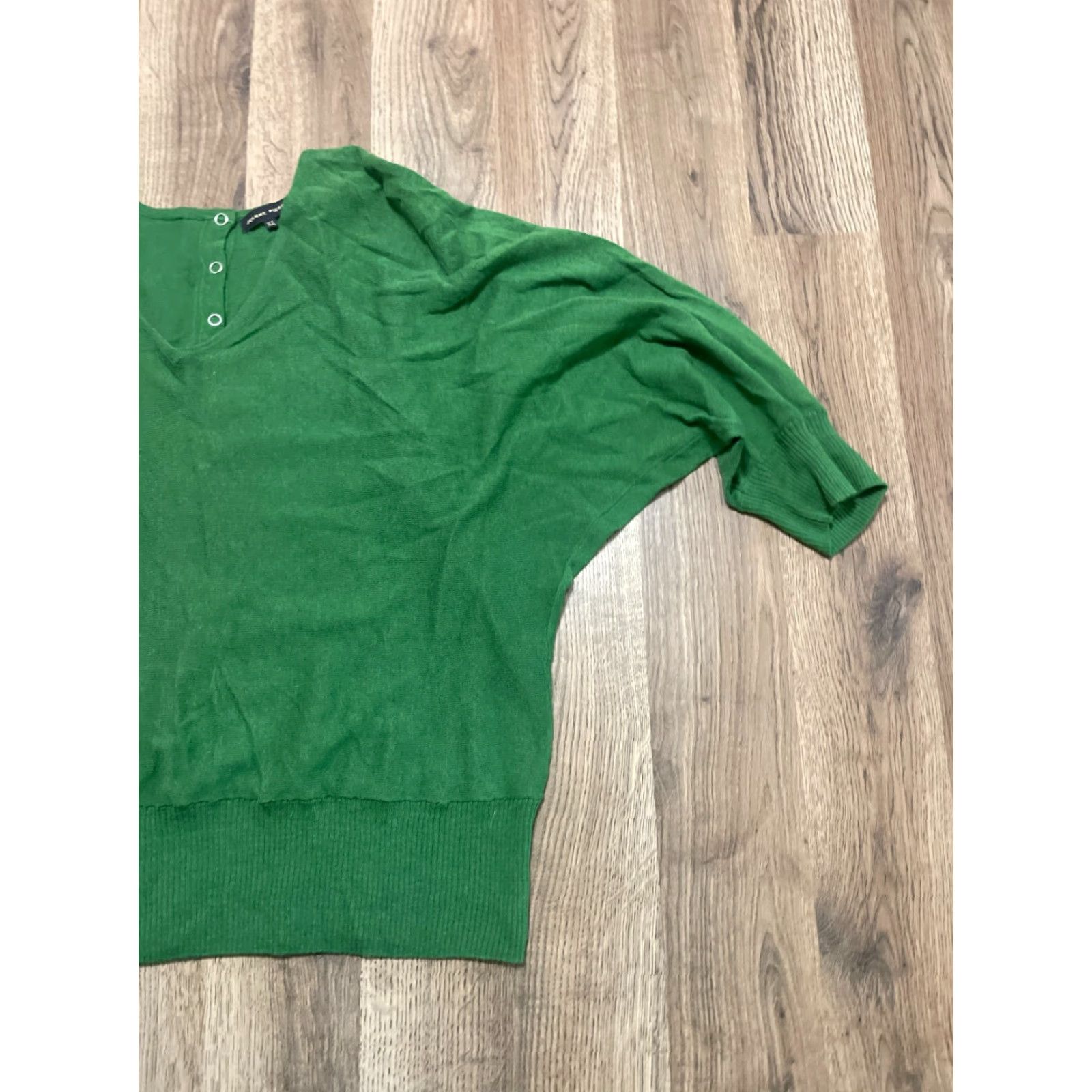 Vintage Jeanne Pierre Shirt Womens XL Green 3/4 Sleeve V-neck Casual Modern Basic T-Shirt Size XL / US 12-14 / IT 48-50 - 4 Thumbnail