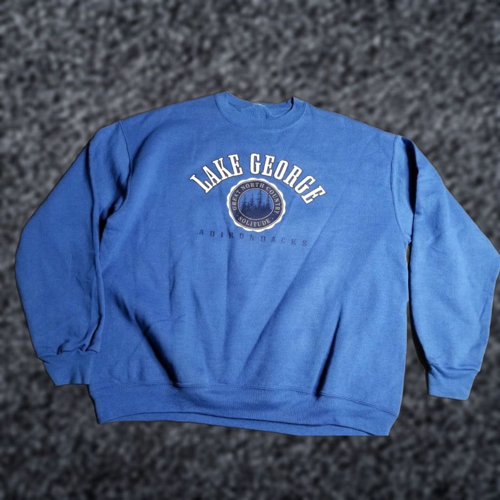 George VTG Mens 2XL Lake George Adirondack Mtns Moose Crew Neck Sweatshirt Shirt Men Blue 90s Vintage Size US XXL / EU 58 / 5 - 1 Thumbnail