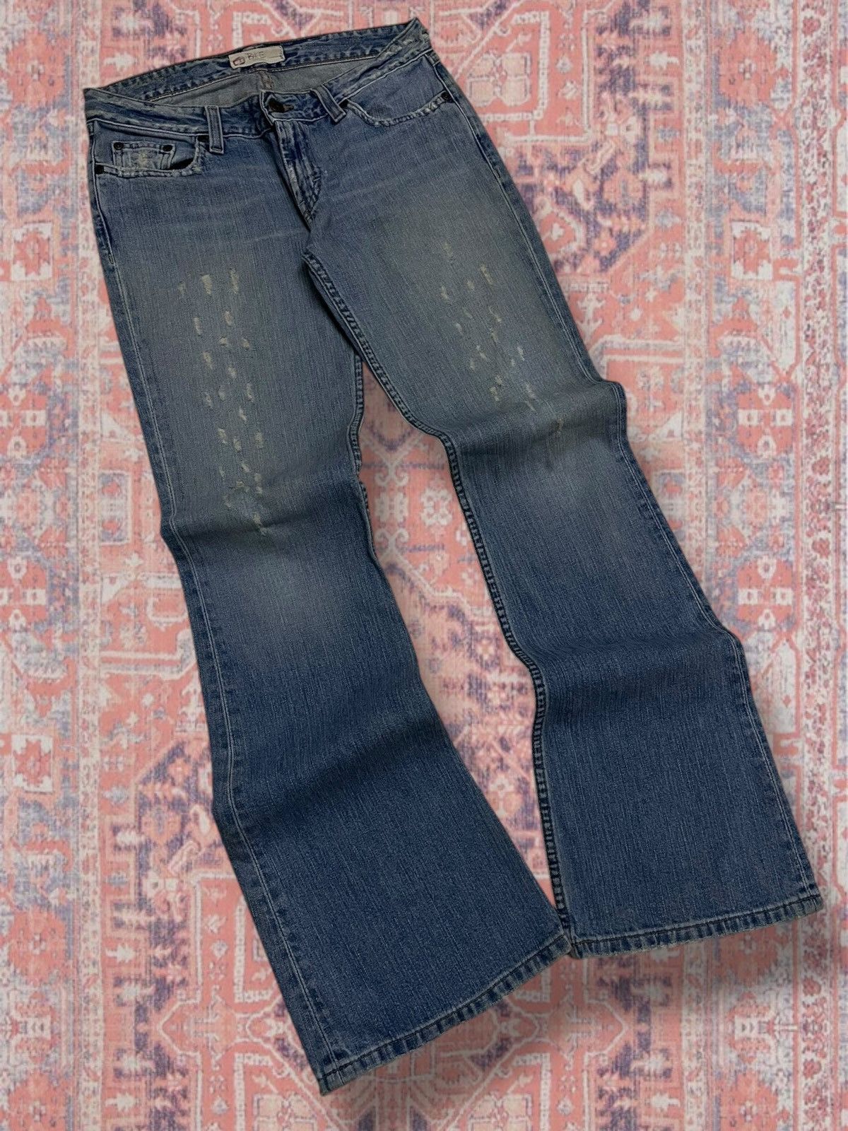 Japanese Brand Vintage 90s Japan Designer Bike Denim Distressed Flared Icon Size US 29 - 2 Thumbnail