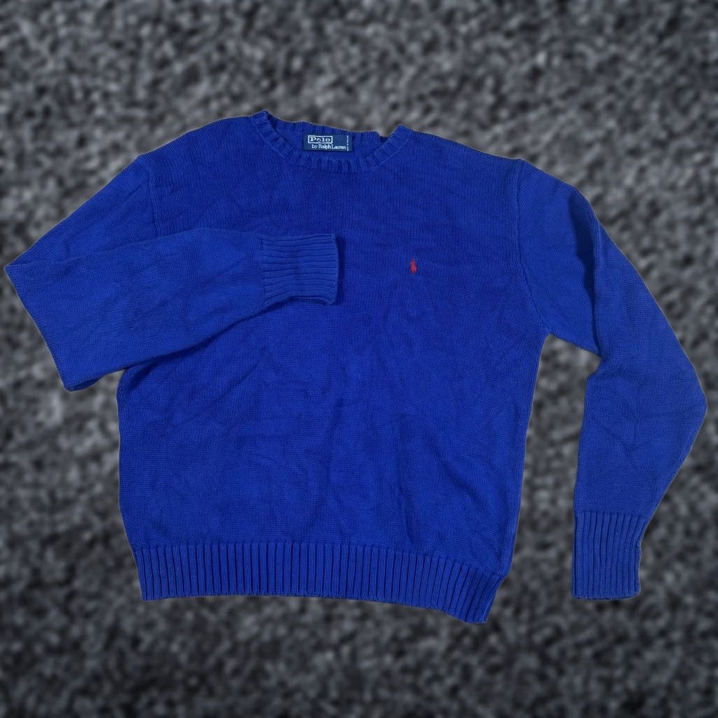Ralph Lauren VINTAGE Polo Ralph Lauren Sweater Mens Large Crewneck Cinched Blue 90s Golf Pullover Leather Size US L / EU 52-54 / 3 - 1 Thumbnail