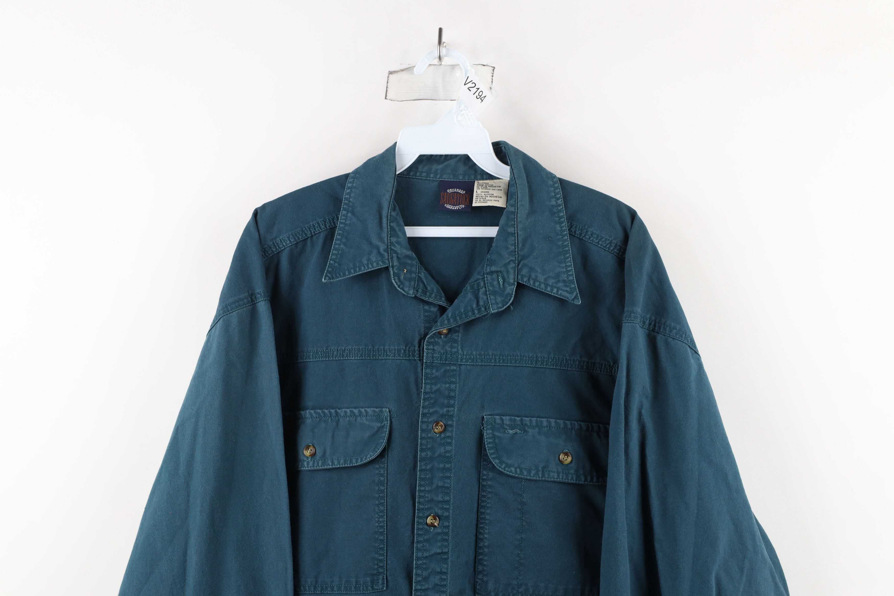 Vintage Vintage 90s Streetwear Canvas Collared Button Shirt Green Size US L / EU 52-54 / 3 - 2 Thumbnail