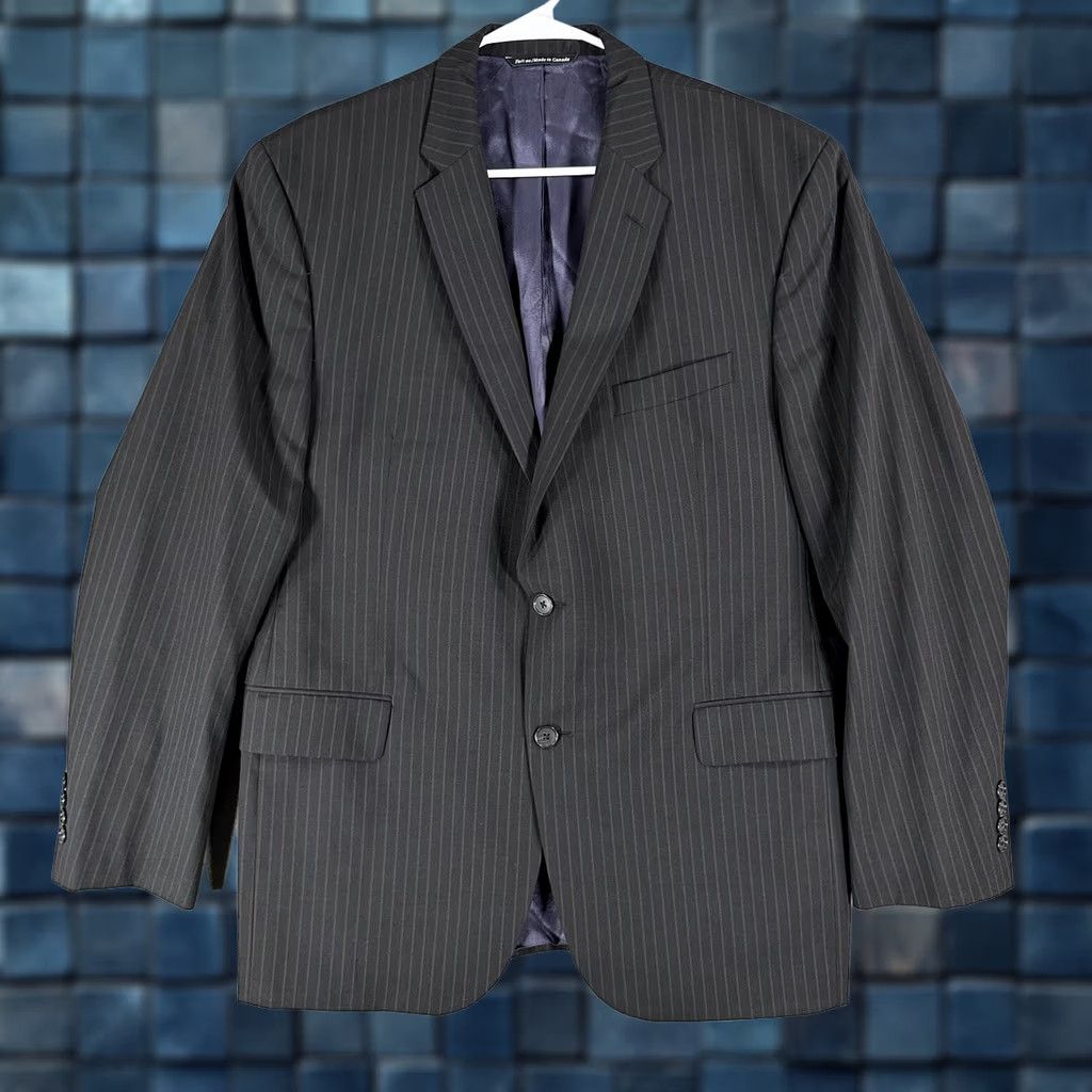 Jack Victor Jack Victor Blazer Mens 44R Black Wool Striped Notch Lapel Single-Breasted Two-Button Front Flat Front Double-Vented Coat Jacket Size 44R - 1 Thumbnail