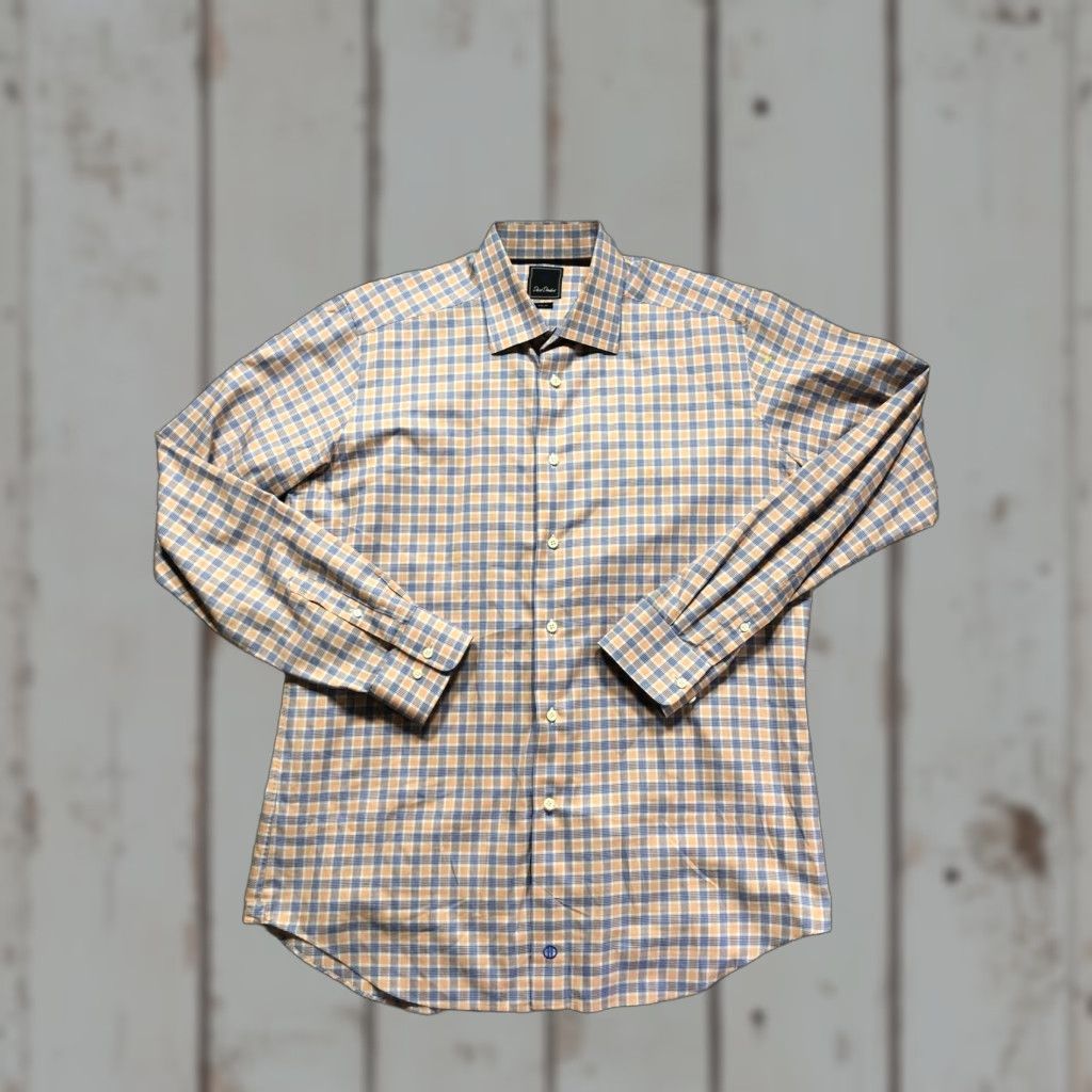David Donahue David Donahue Dress Shirt Mens 17 36/37 Orange Plaid Long Sleeve Trim Fit Shirt Size 46R - 1 Thumbnail