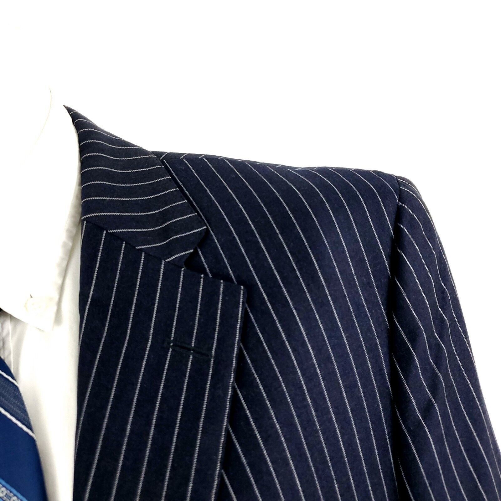 Samuelsohn Samuelsohn Super 130s Wool 44R Blue Striped Extra Pocket SB Size 44R - 2 Thumbnail