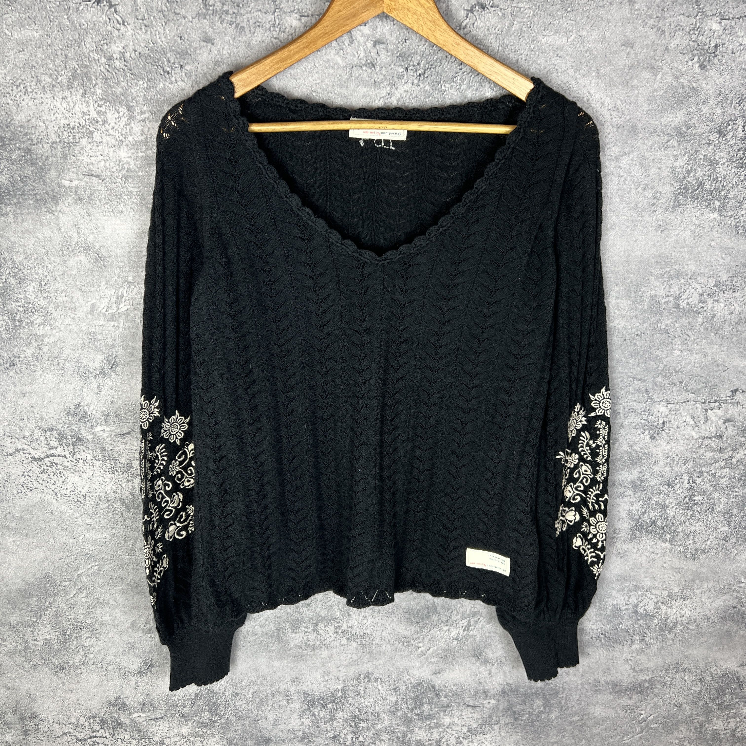 Vintage Odd Molly Sweater Women's Size 1 V-Neck Black Cotton Size XS / US 0-2 / IT 36-38 - 3 Thumbnail