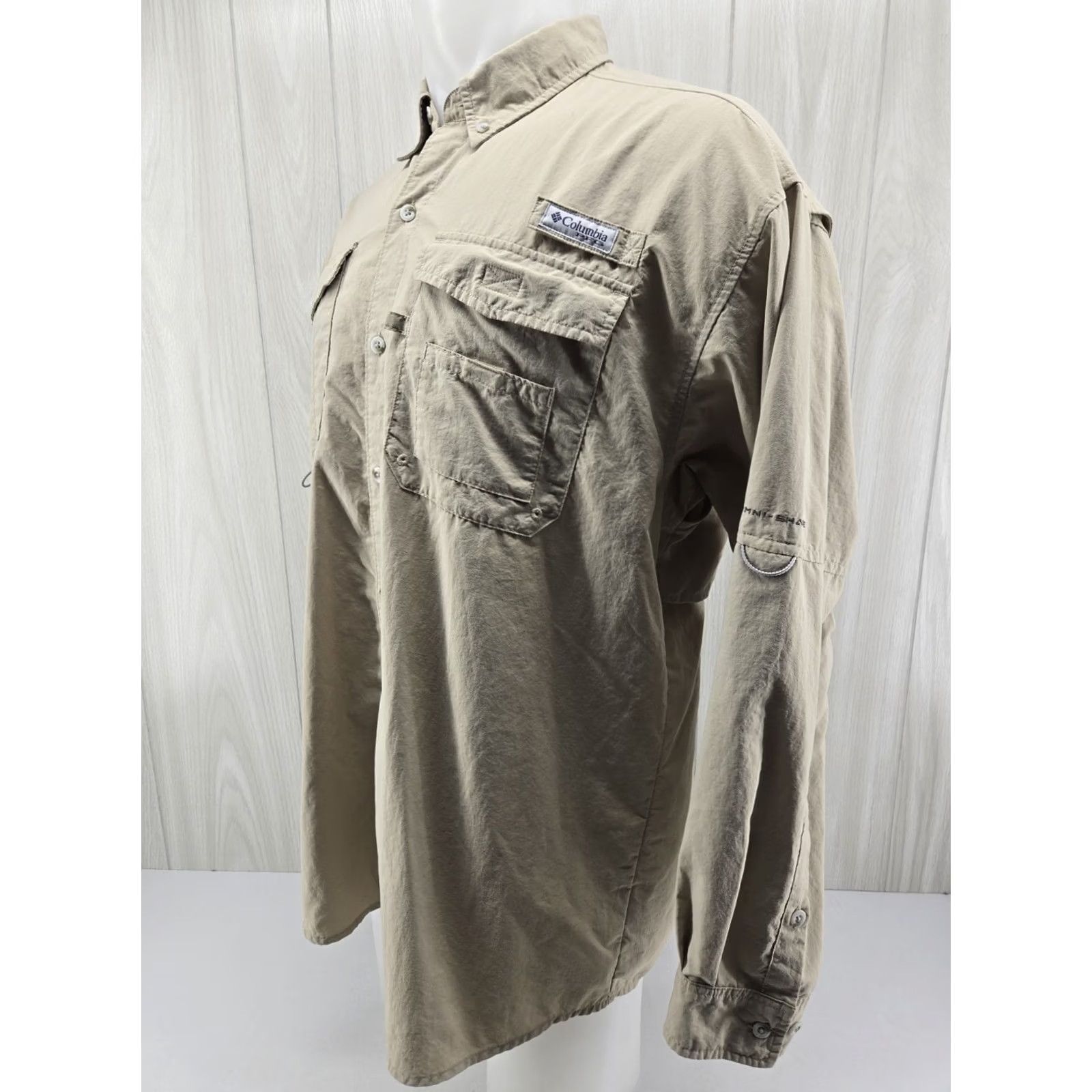 Vintage Columbia PFG Mens XL Long Sleeve Fishing Shirt Tan Khaki Omni-Shade Vented #1 Shirt Adults Regular Mens Bendable Breathable Pockets Size US XL / EU 56 / 4 - 3 Thumbnail